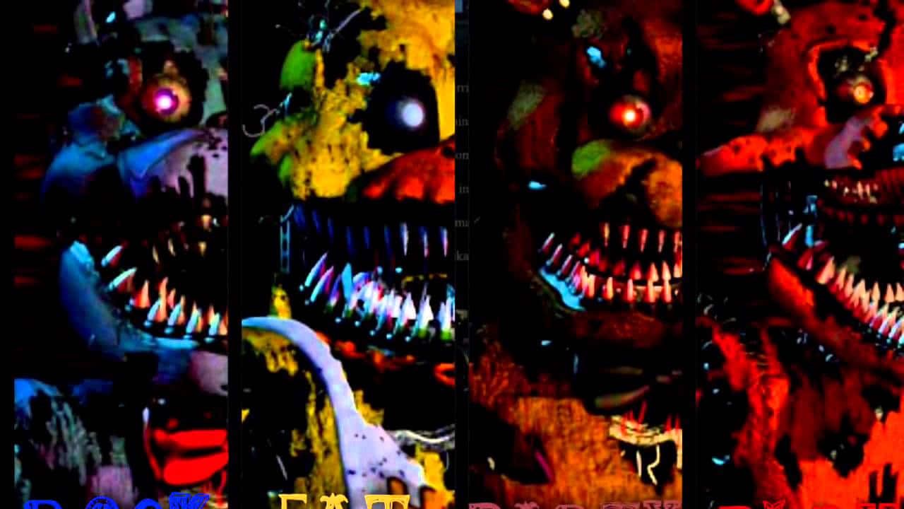 Nightmare Bonnie, Nightmare Chica, Nightmare Foxy, Five Nights at Freddy's 4, Collage, Zähne, HD-PC-Hintergrundbild