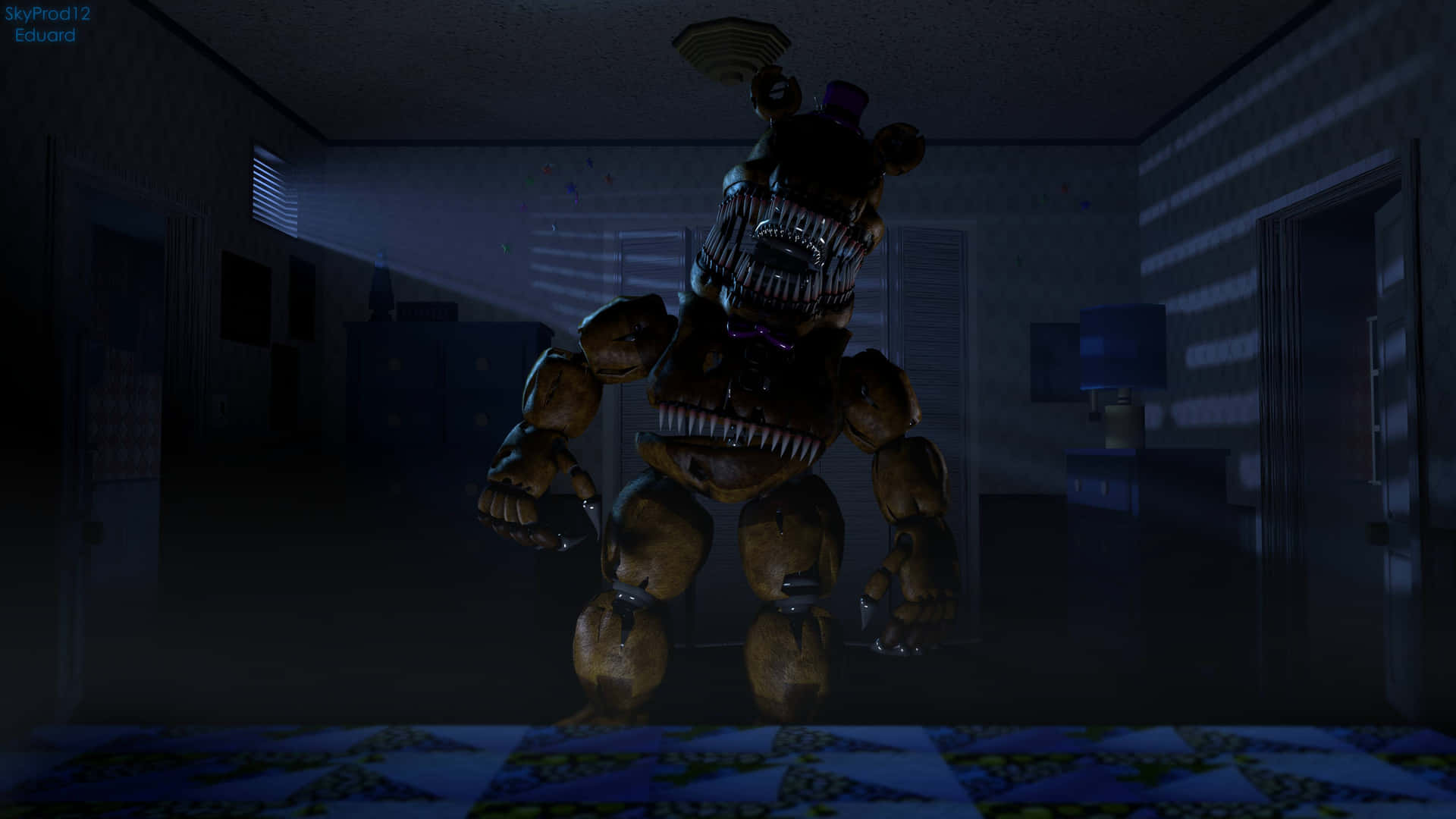 Nightmare Freddy, Five Nights at Freddy's 4, Kinderzimmer, Nacht, Bett, Full HD, Windows-Hintergrundbild
