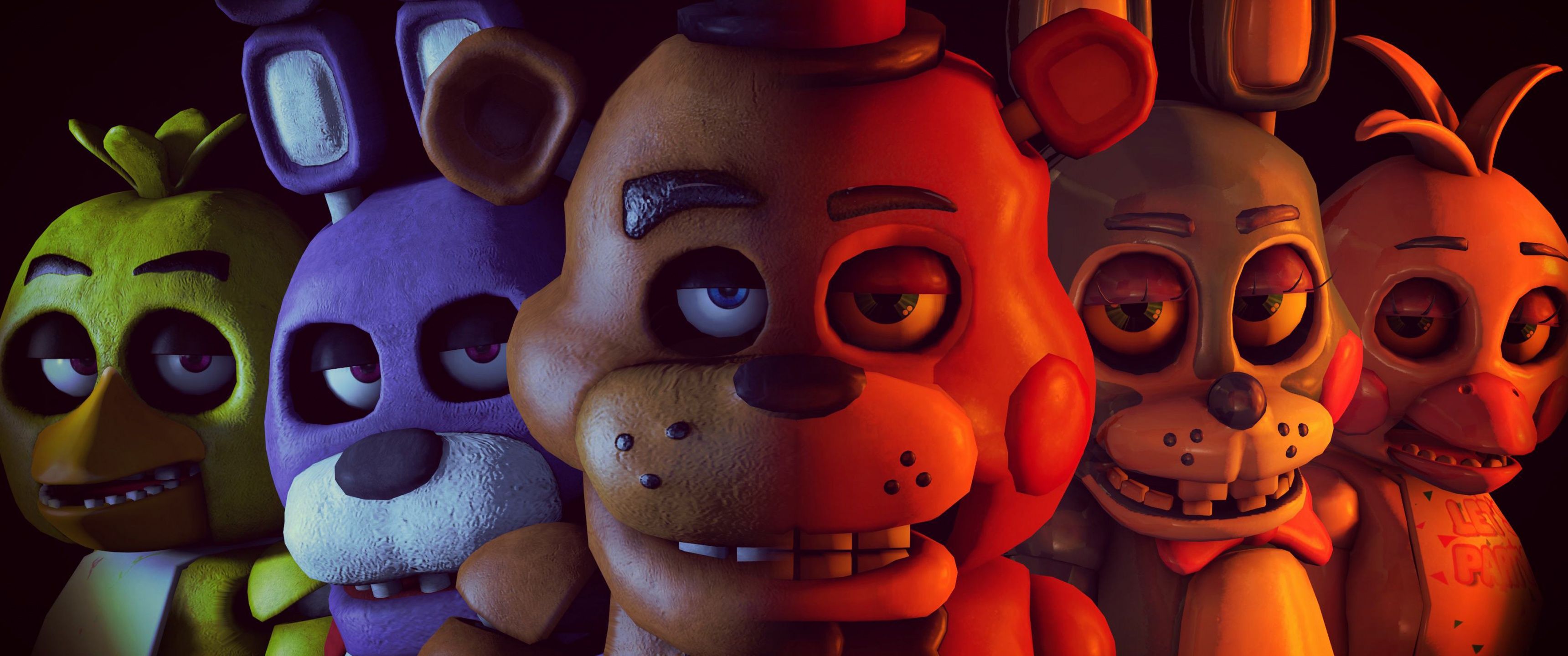 Five Nights at Freddy's, Freddy Fazbear, Bonnie, Chica, Foxy, Nahaufnahme, 2K, PC-Hintergrundbild
