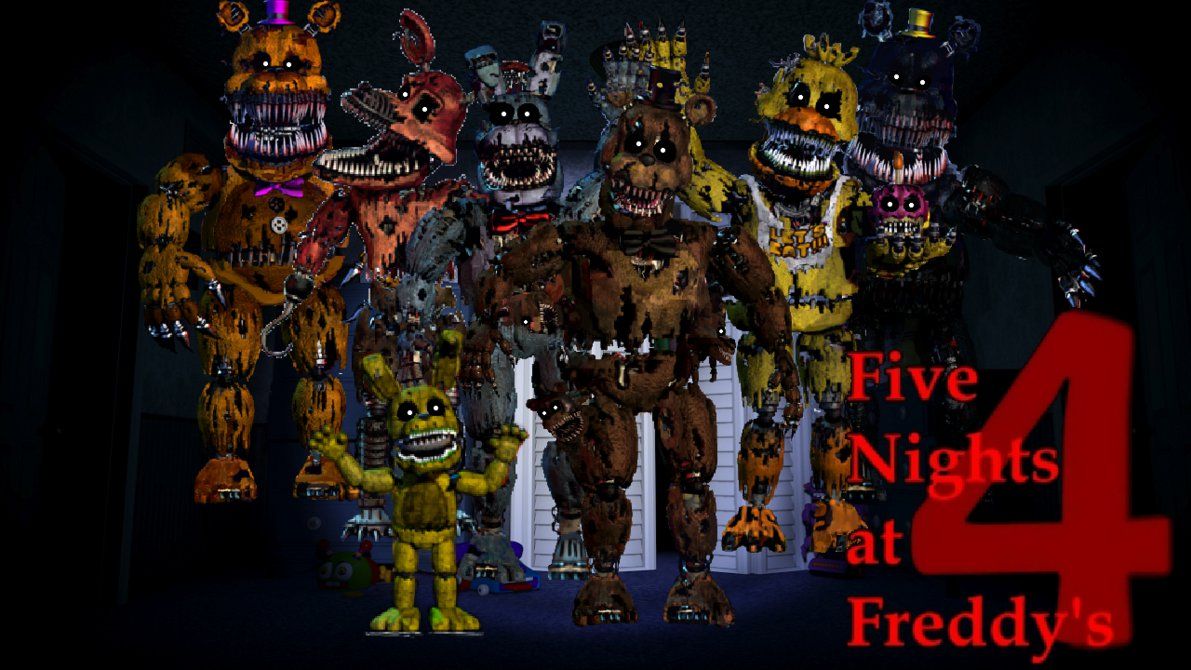 Five Nights at Freddy's 4, Animatronics, Logo, Gruppenbild, Dunkel, Hintergrundbild