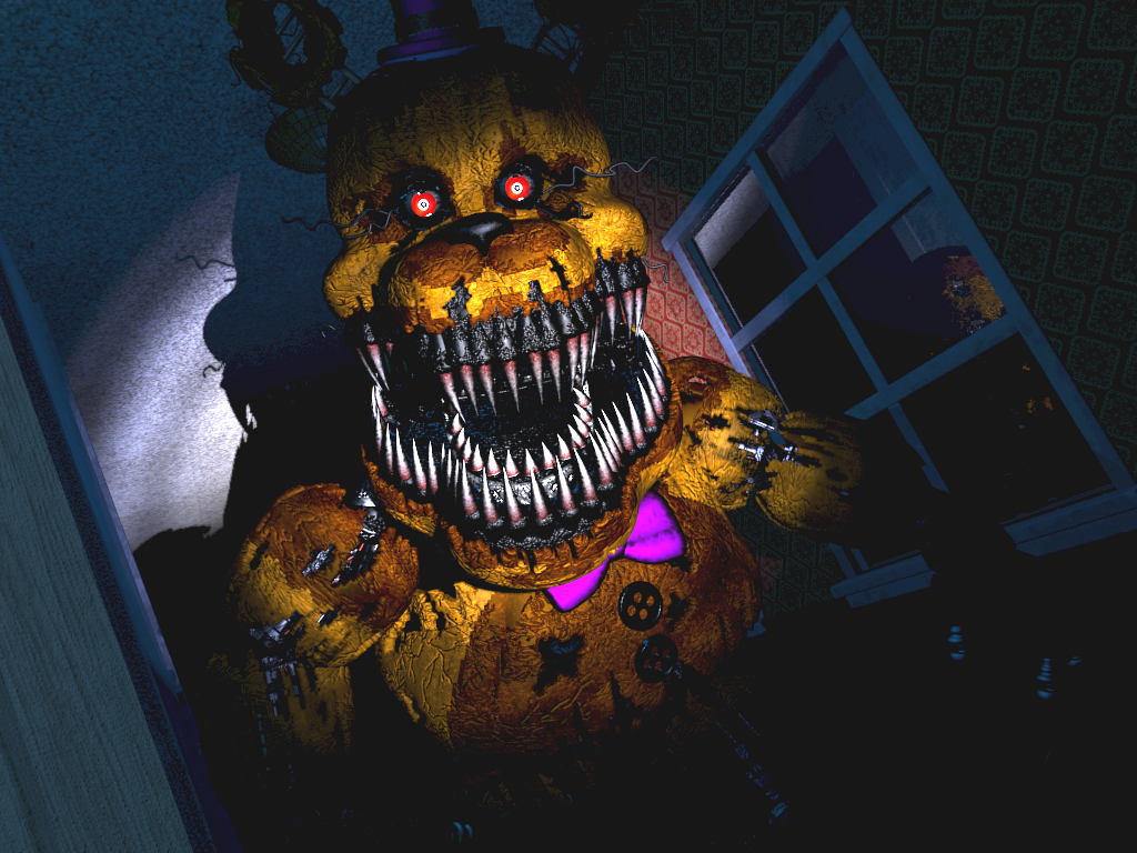 Nightmare Fredbear, Five Nights at Freddy's 4, Fenster, Dunkles Zimmer, Horror, iPad-Hintergrundbild