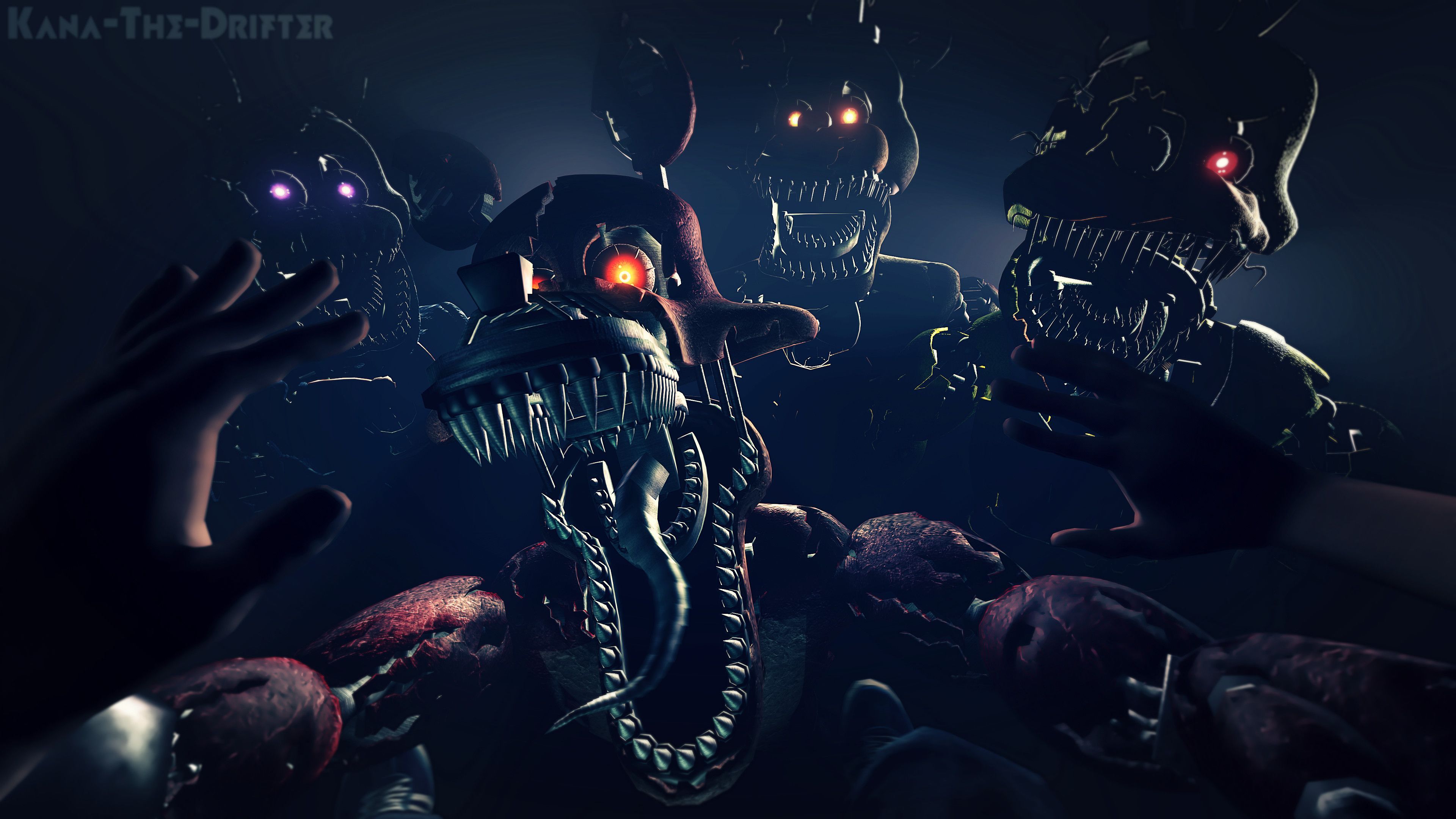 Five Nights at Freddy's 4, Nightmare Foxy, Nightmare-Animatronics, Hände, Horror, 4K Wallpaper