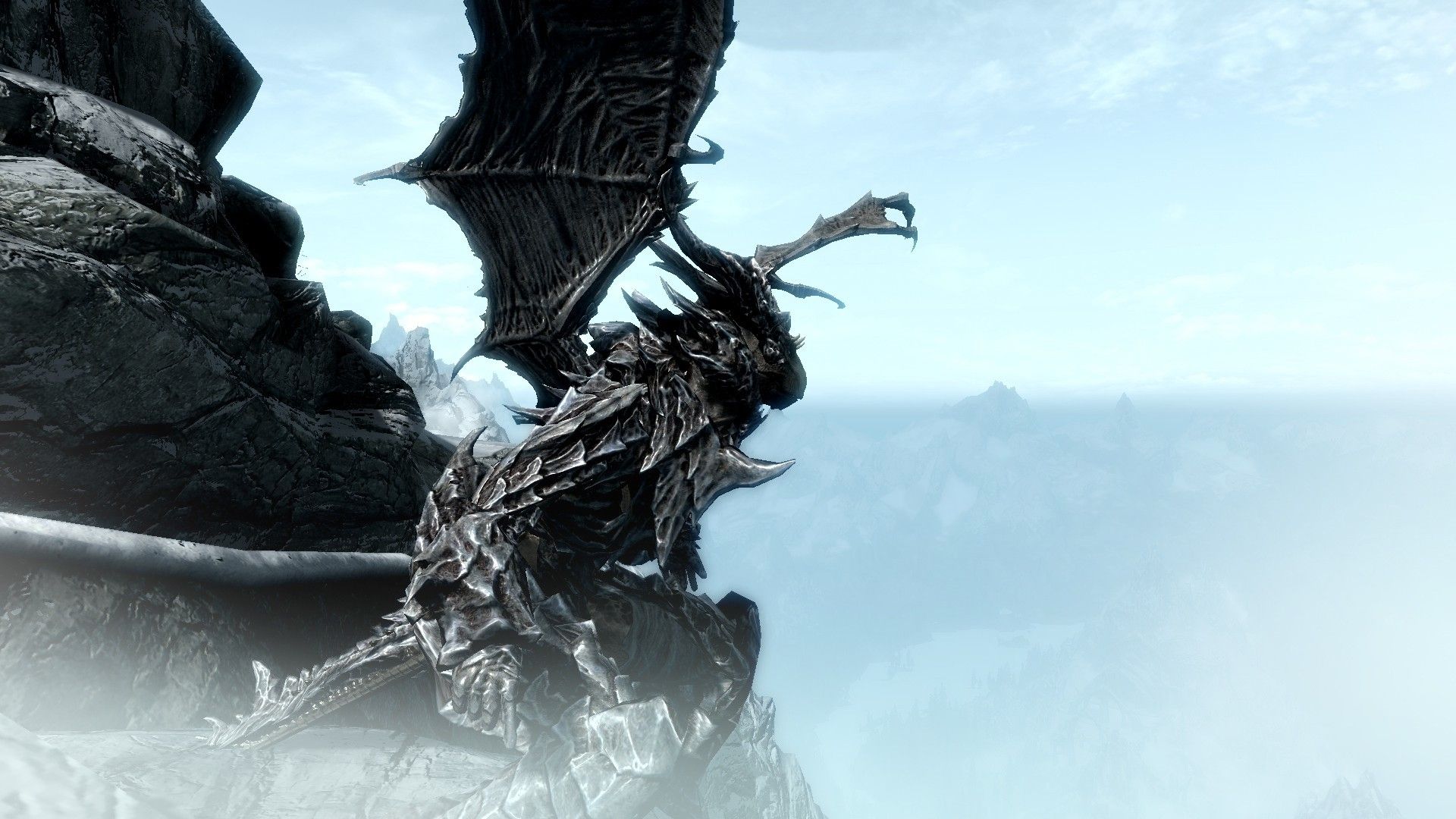 Skyrim, Drache, Felsgipfel, Himmel, Fantasy, Full HD 1080p, Desktop-Hintergrundbild