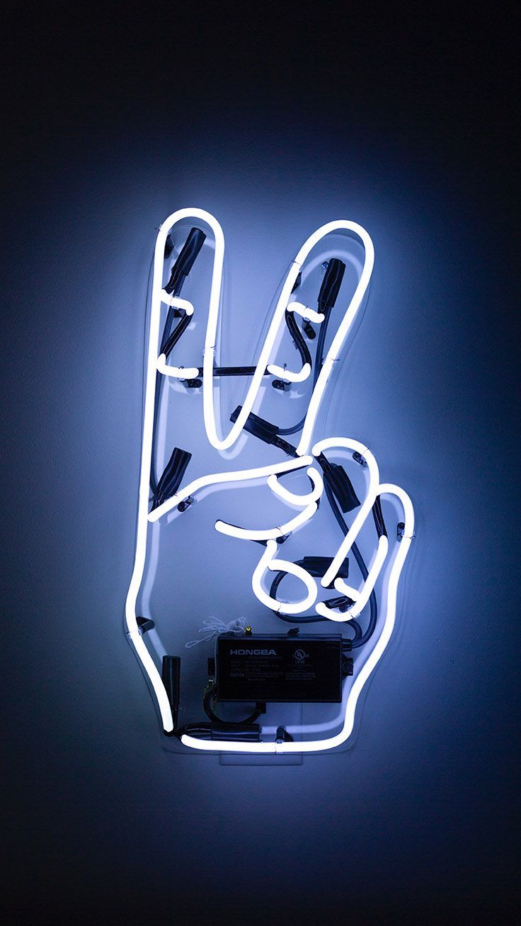 Peace-Zeichen, Hand, Leuchtend, Hellblau, Schwarzer Hintergrund, Sperrbildschirm fürs iPhone