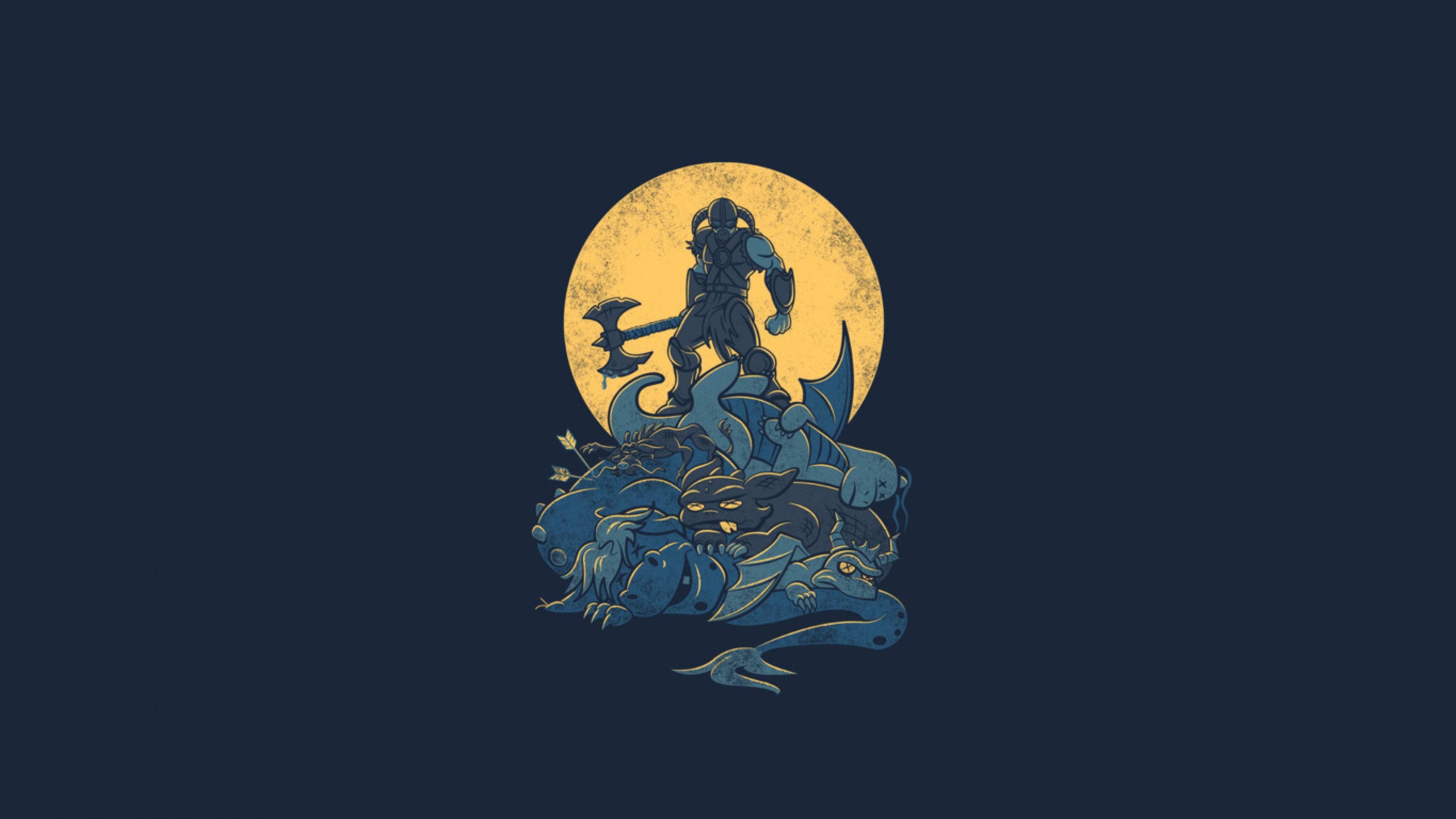 Skyrim, Drachenblut, Vollmond, Minimalistisch, Dunkelblau, 4K, Windows-Hintergrundbild