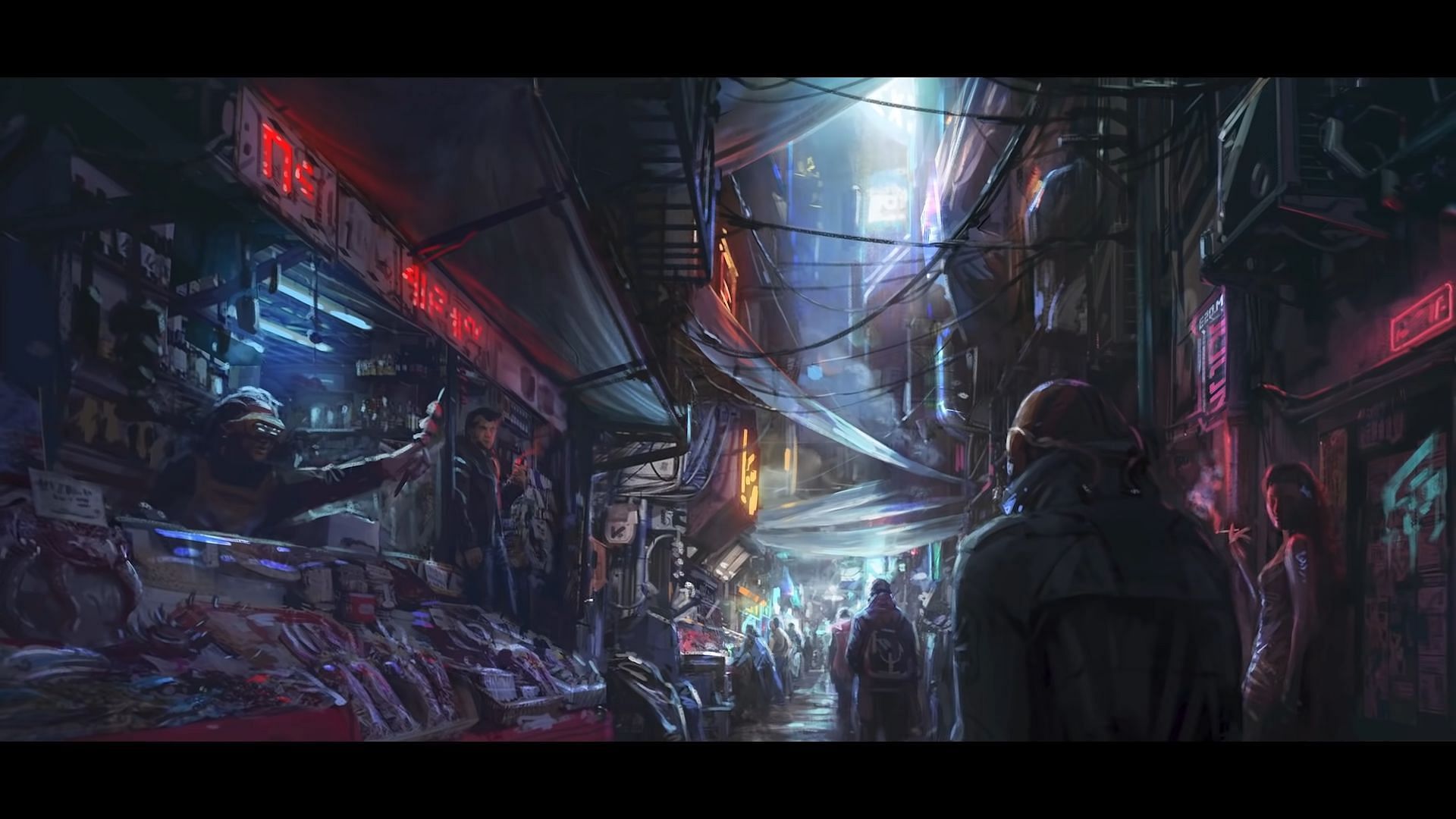 Cyberpunk, Neon-Gasse, Stadt bei Nacht, Konzeptkunst, Science-Fiction, Full HD, Laptop-Hintergrundbild