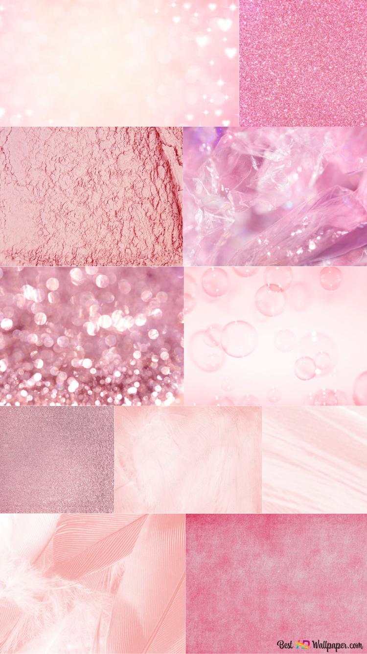 Collage, Rosa, Glitzer, Texturen, Ästhetik, Hochformat, Hintergrundbild fürs Smartphone