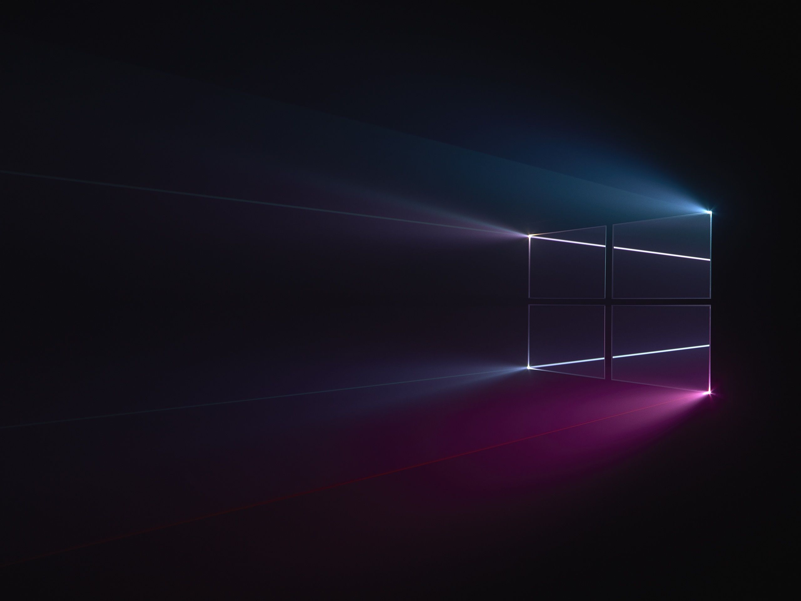 Windows 10, Windows-Logo, Schwarz, Lichtstrahlen, 2K, iPad-Hintergrundbild