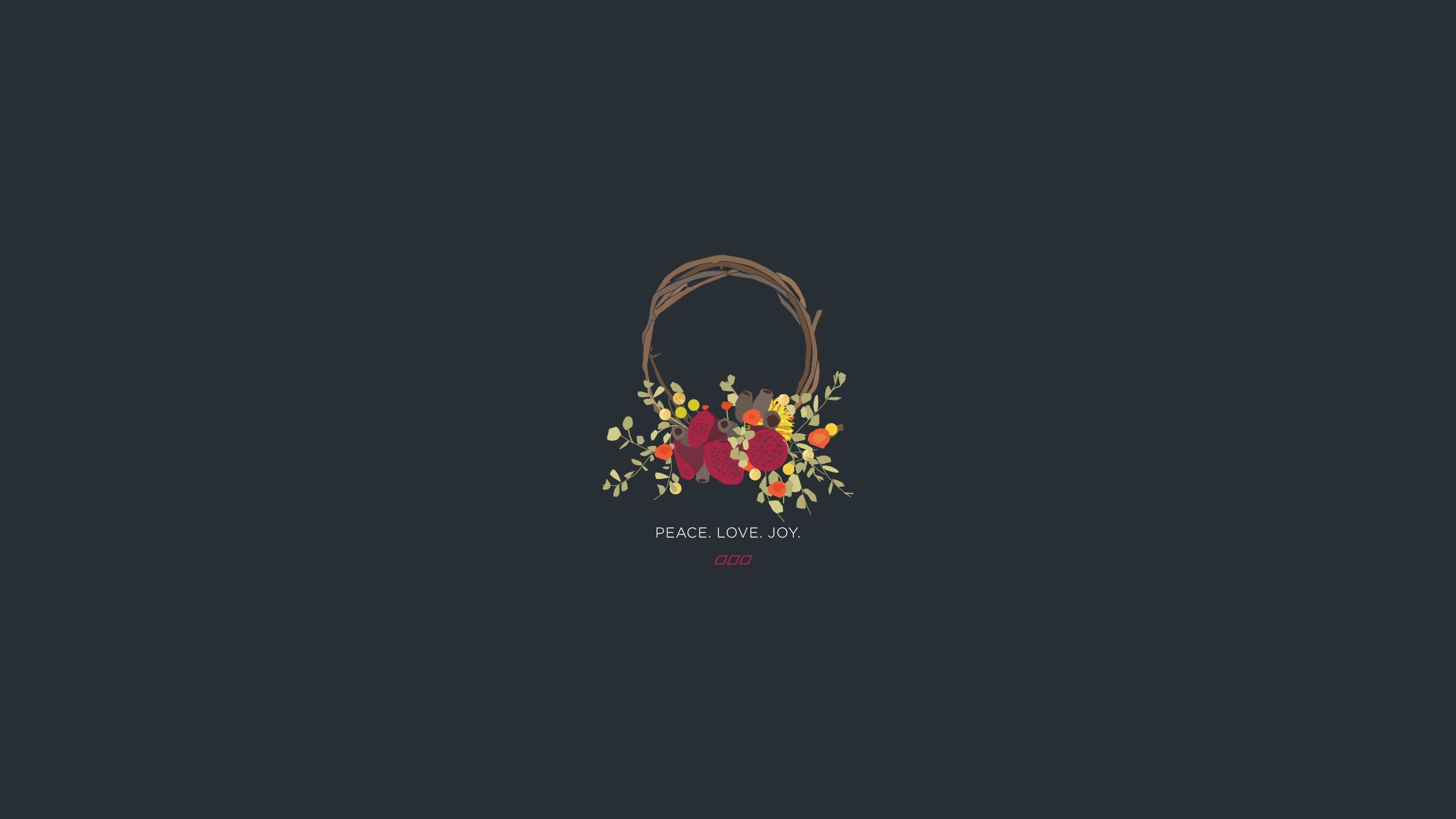 Blumenkranz, Dunkelgrau, Minimalistisch, Rote Blumen, 16:9, 2K-Hintergrundbild für den Desktop
