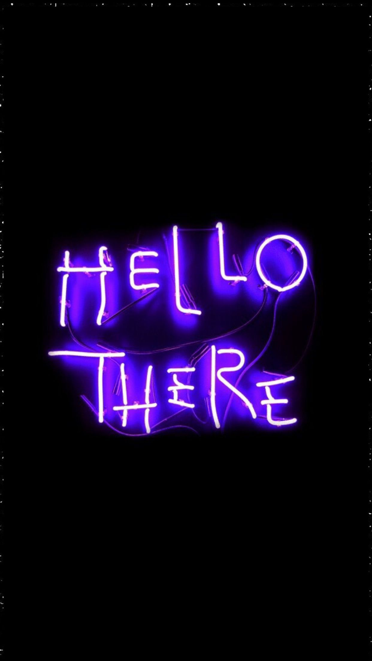 Hello There, Leuchtschrift, Lila, Schwarzer Hintergrund, Sperrbildschirm fürs iPhone