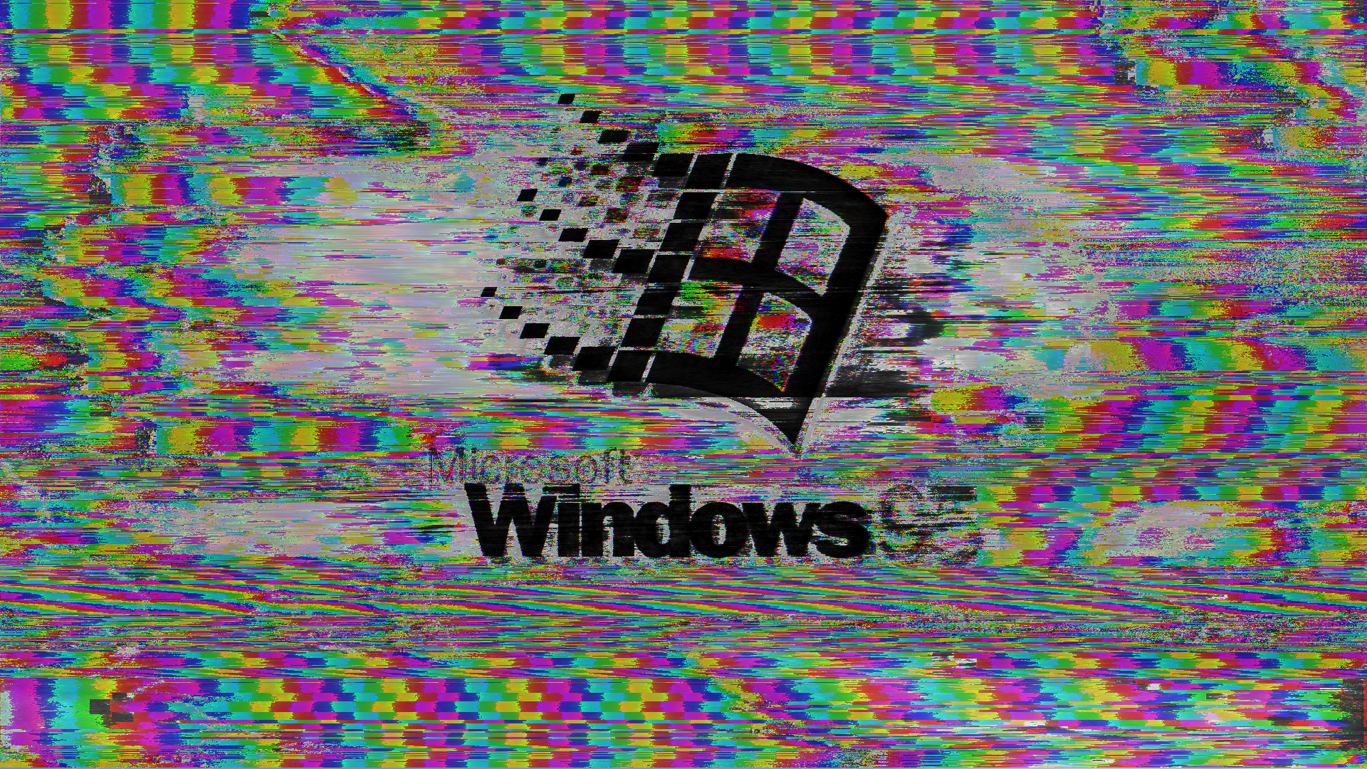 Windows 95, Glitch-Art, Vaporwave, Windows-Logo, Retro, 16:9, Full-HD-Hintergrundbild für den Desktop