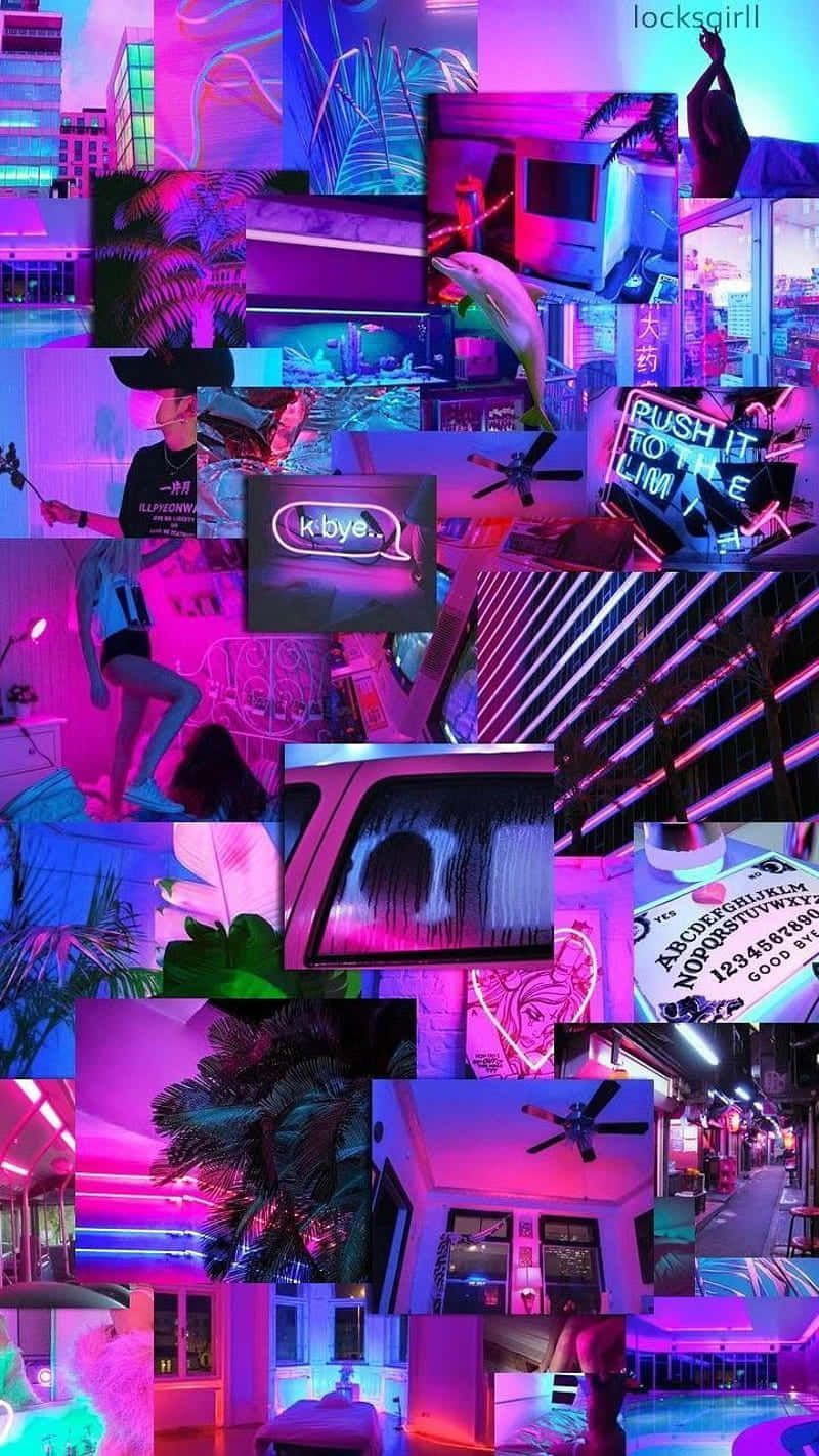 Collage, Pink, Blau, Vaporwave, Ästhetik, Hintergrundbild für iPhone und Android