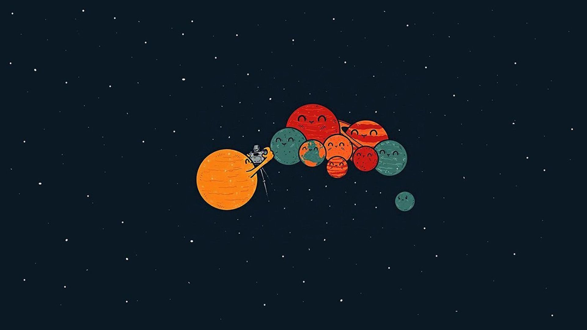Planeten, Cartoon, Sonnensystem, Weltraum, Minimalistisch, Full-HD-Hintergrundbild für PC