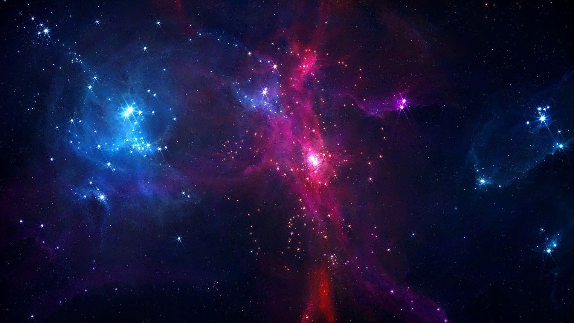 Weltraum, Nebel, Sterne, Blau, Rot, Full HD, Desktop-Hintergrund für Windows