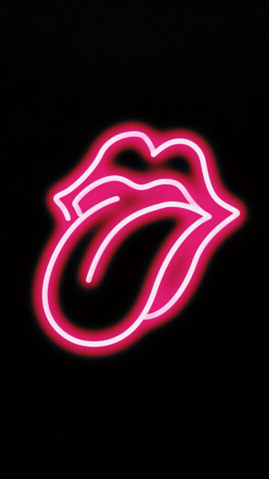 The Rolling Stones, Zungen-Logo, Pink, Schwarzer Hintergrund, Leuchtend, Sperrbildschirm fürs iPhone