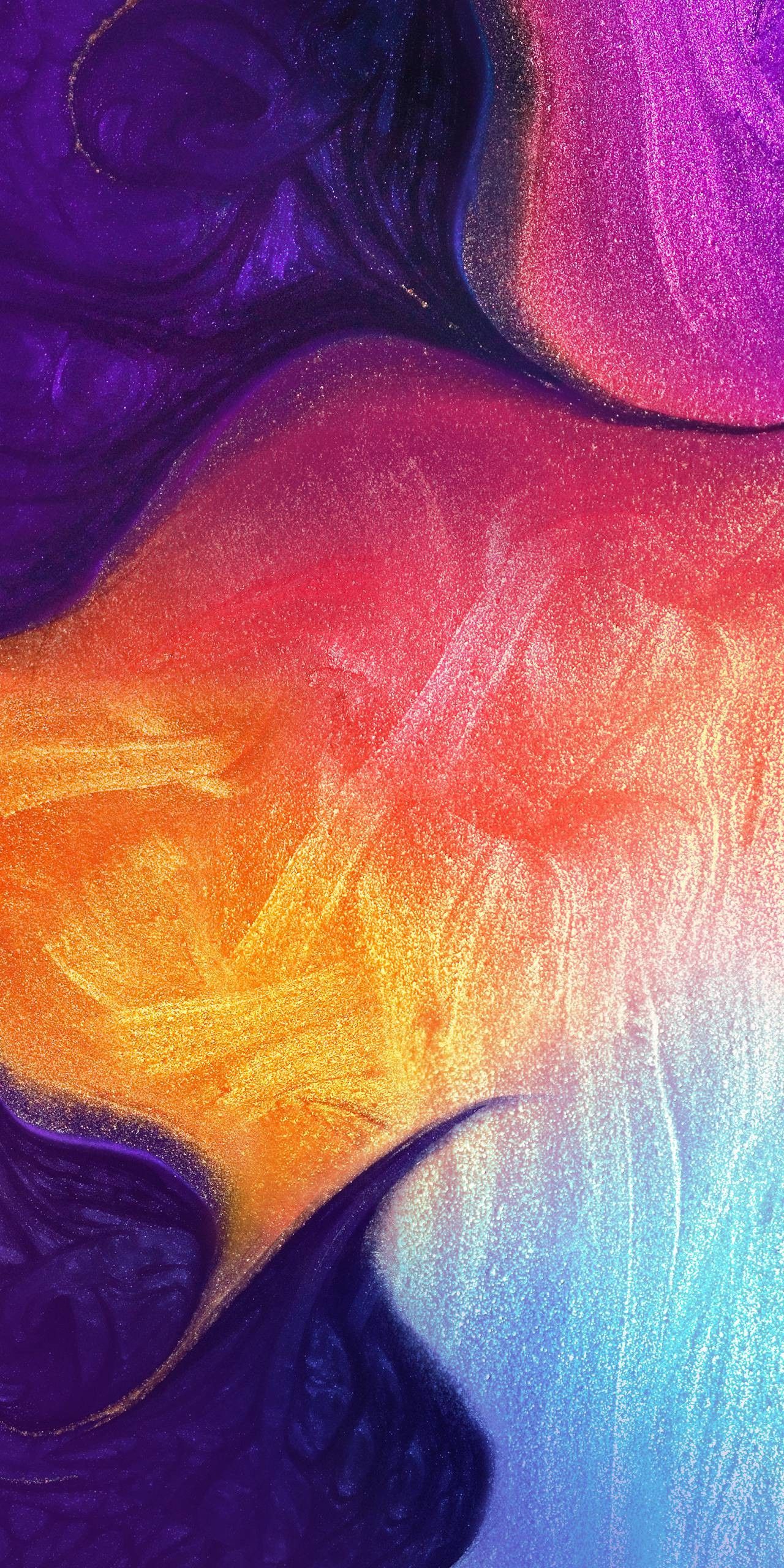 Abstrakt, Farbwirbel, Fluid Art, Lila-Orange, Samsung Galaxy, Galaxy A50, Wallpaper