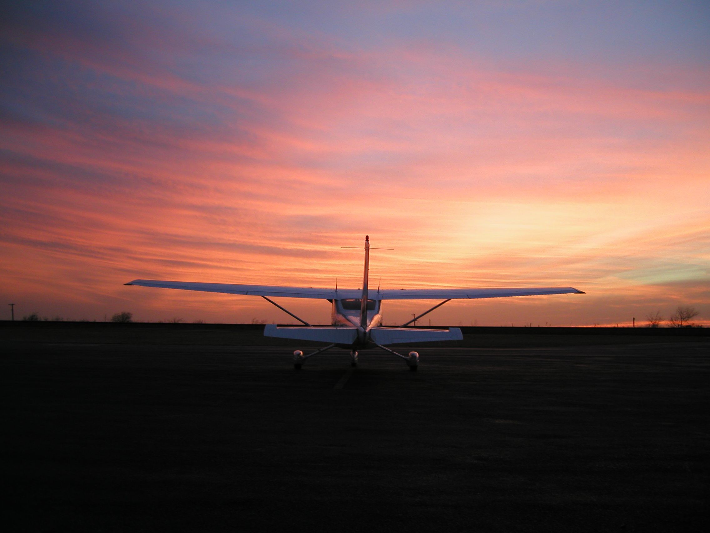 Cessna, Silhouette, Sonnenuntergang, Rosa Himmel, Flugfeld, Full HD, iPad-Hintergrundbild
