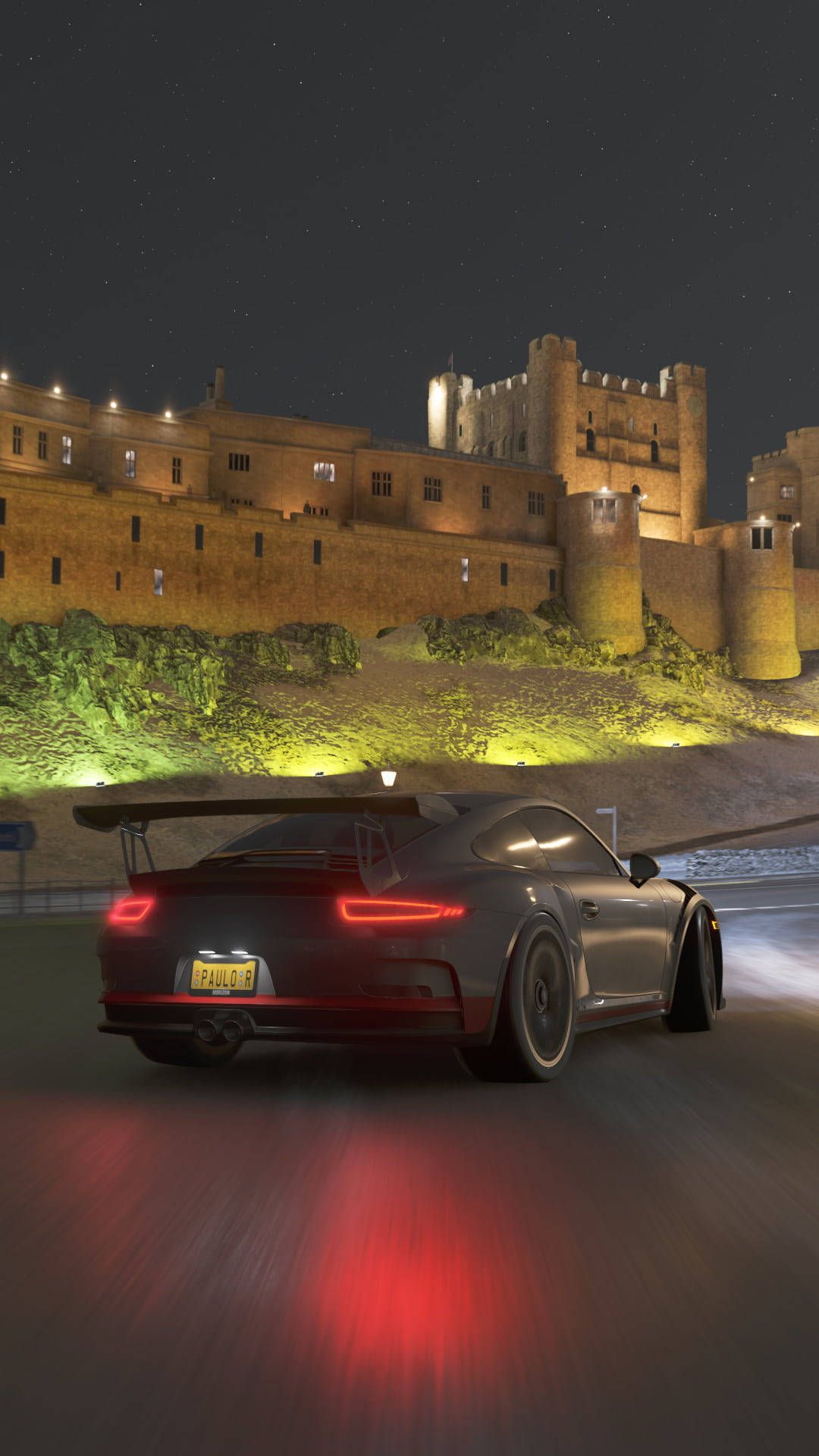 Porsche 911 GT3 RS, Burg, Nacht, Rücklichter, Sportwagen, Full HD, Handy-Hintergrundbild