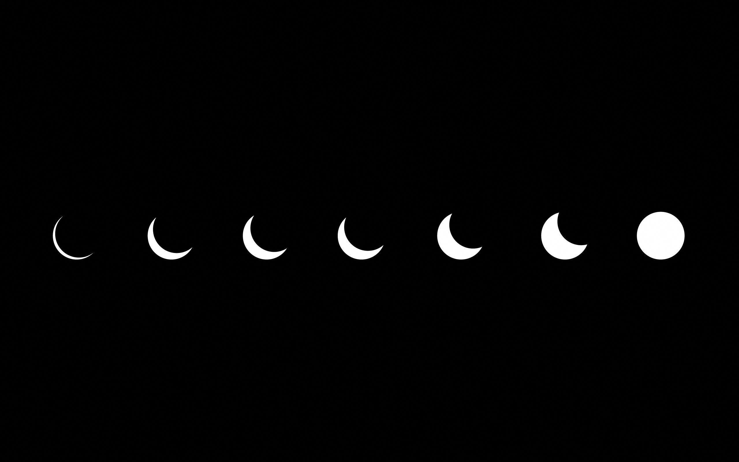 Mondphasen, Mond, Schwarzer Hintergrund, Minimalistisch, Weiß, 2K Wallpaper