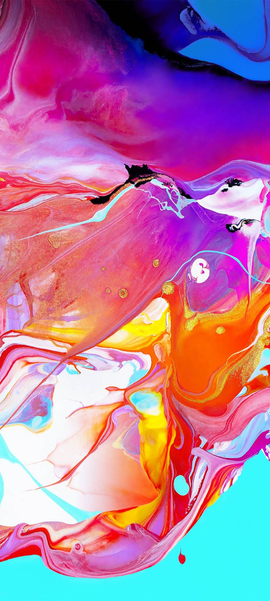 Abstrakt, Fluid Art, Farbspritzer, Pink-Orange, Galaxy-A50-Hintergrundbild