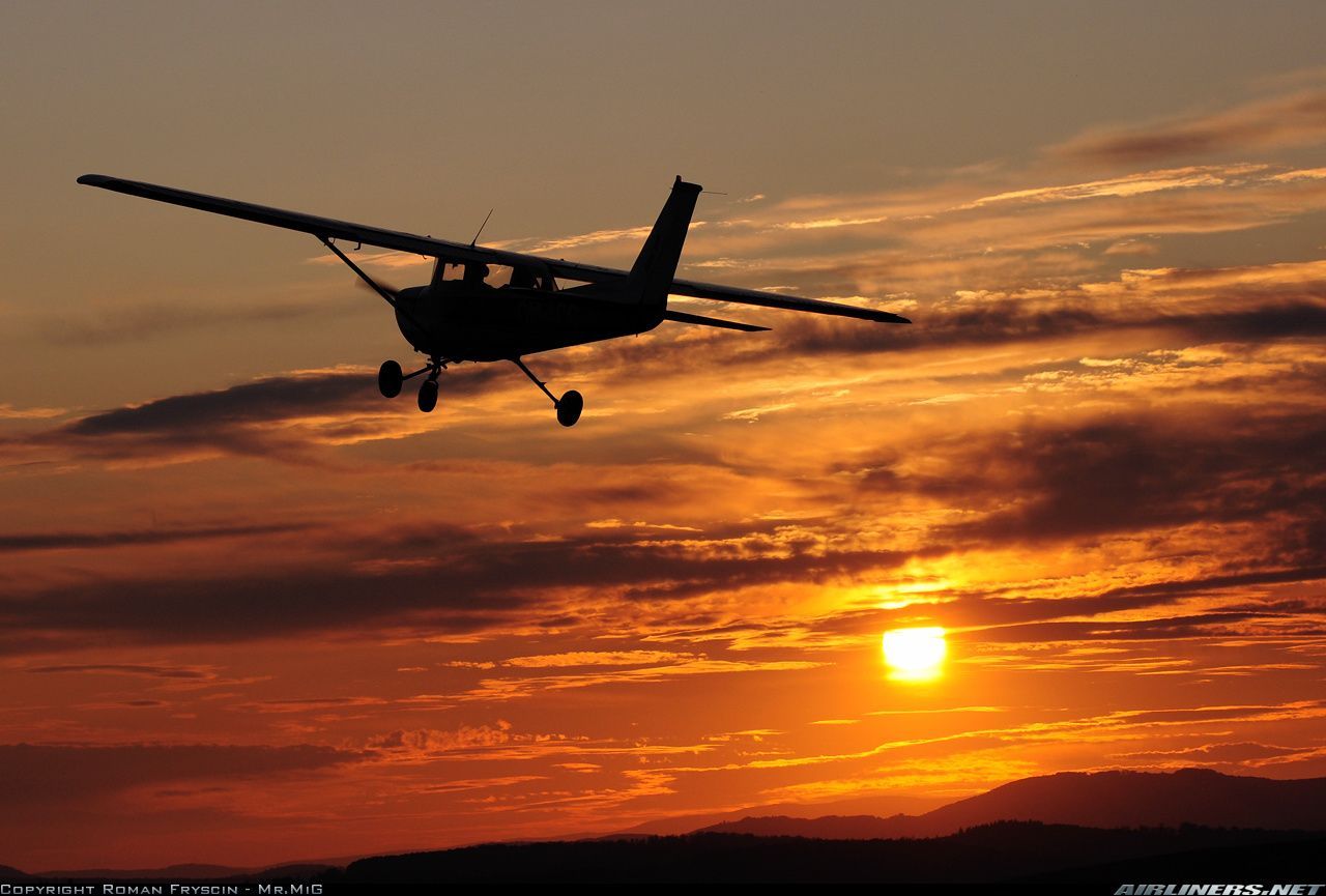 Cessna, Silhouette, Sonnenuntergang, Orange Himmel, Im Flug, HD, Windows-Hintergrundbild