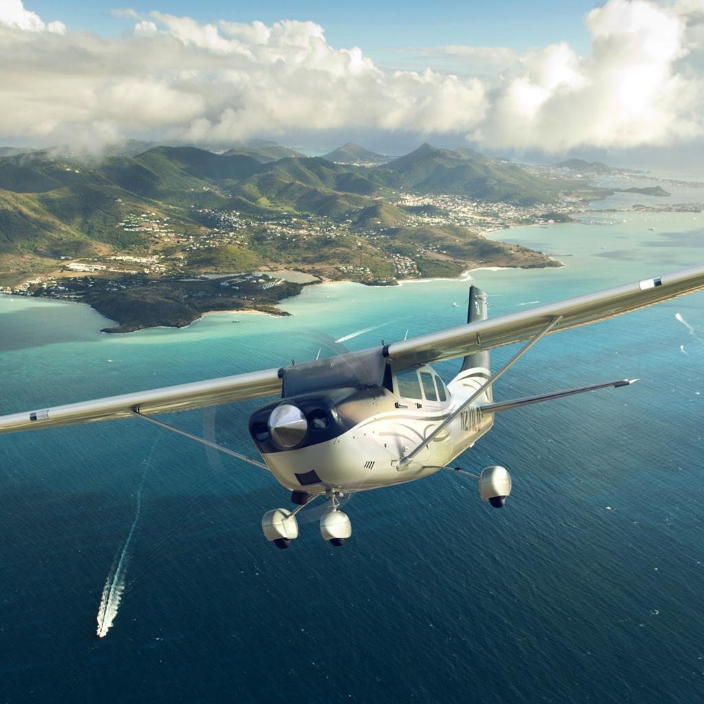 Cessna 172, Im Flug, Küste, Meer, Insel, Hintergrundbild für iPad und Tablet
