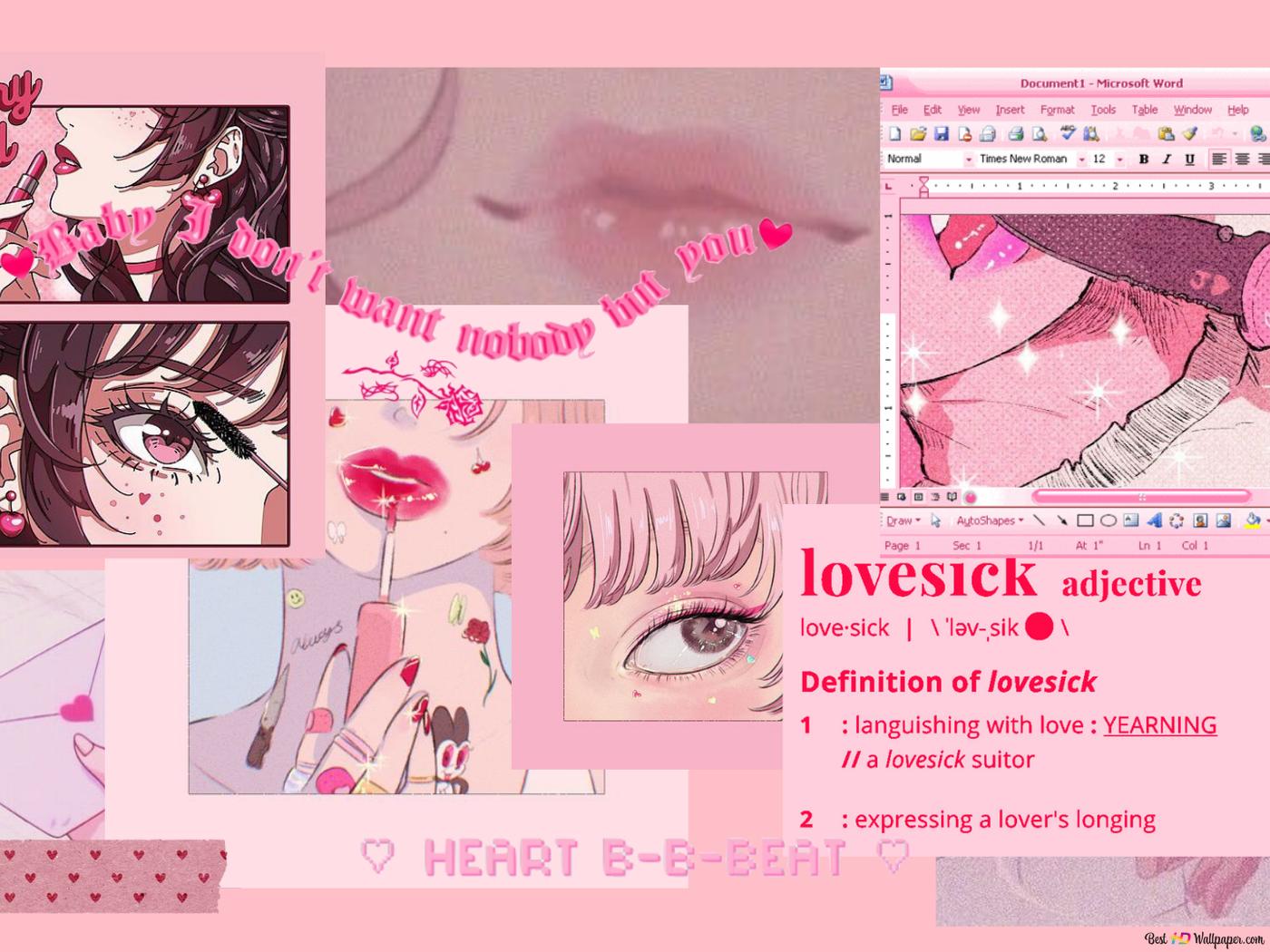 Lovesick, Anime-Collage, Rosa, Aesthetic, Lippen, Anime-Mädchen, HD, Tablet-Hintergrund