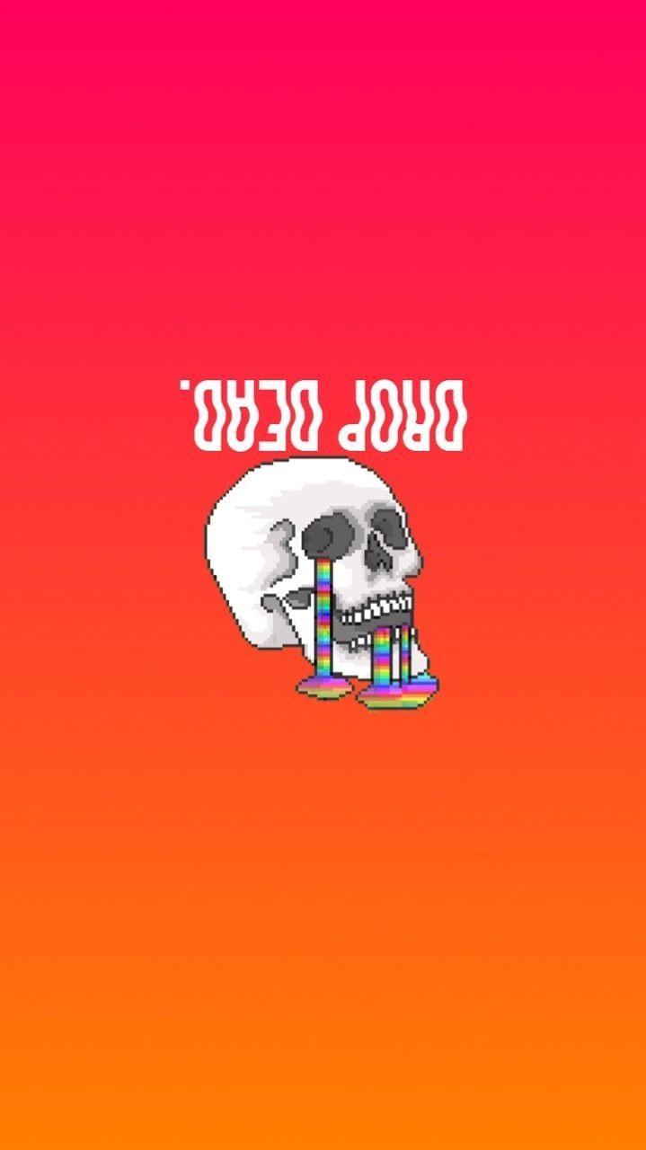 Drop Dead, Totenkopf, Farbverlauf, Rot, Orange, Hintergrundbild für iPhone und Android
