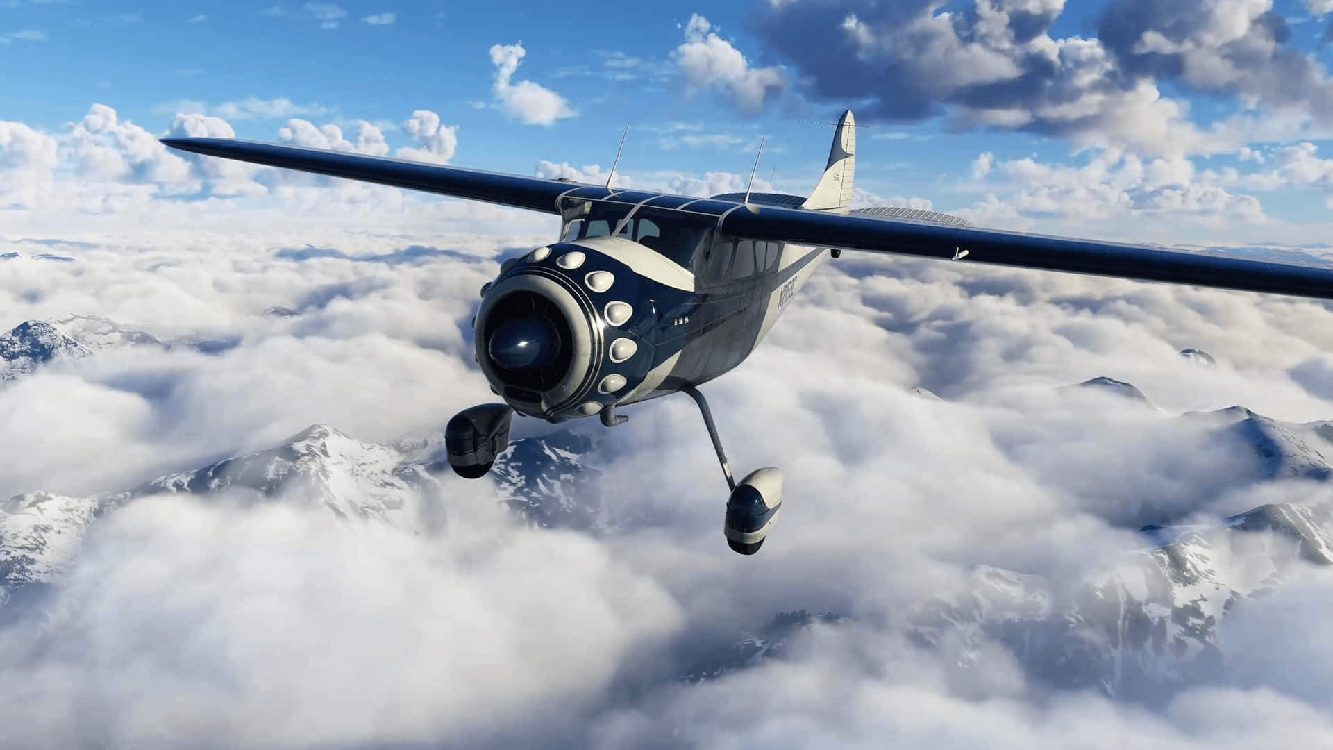 Cessna, Im Flug, Über den Wolken, Gebirge, Frontansicht, Full HD, Laptop-Hintergrundbild