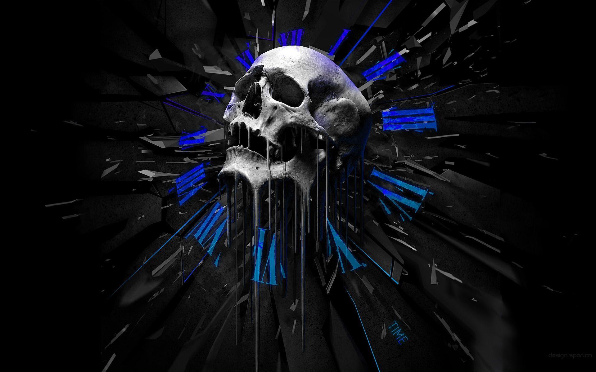Totenkopf, Splitter, Explosion, Blau, Digitale Kunst, Full HD, Desktop-Hintergrund für Windows
