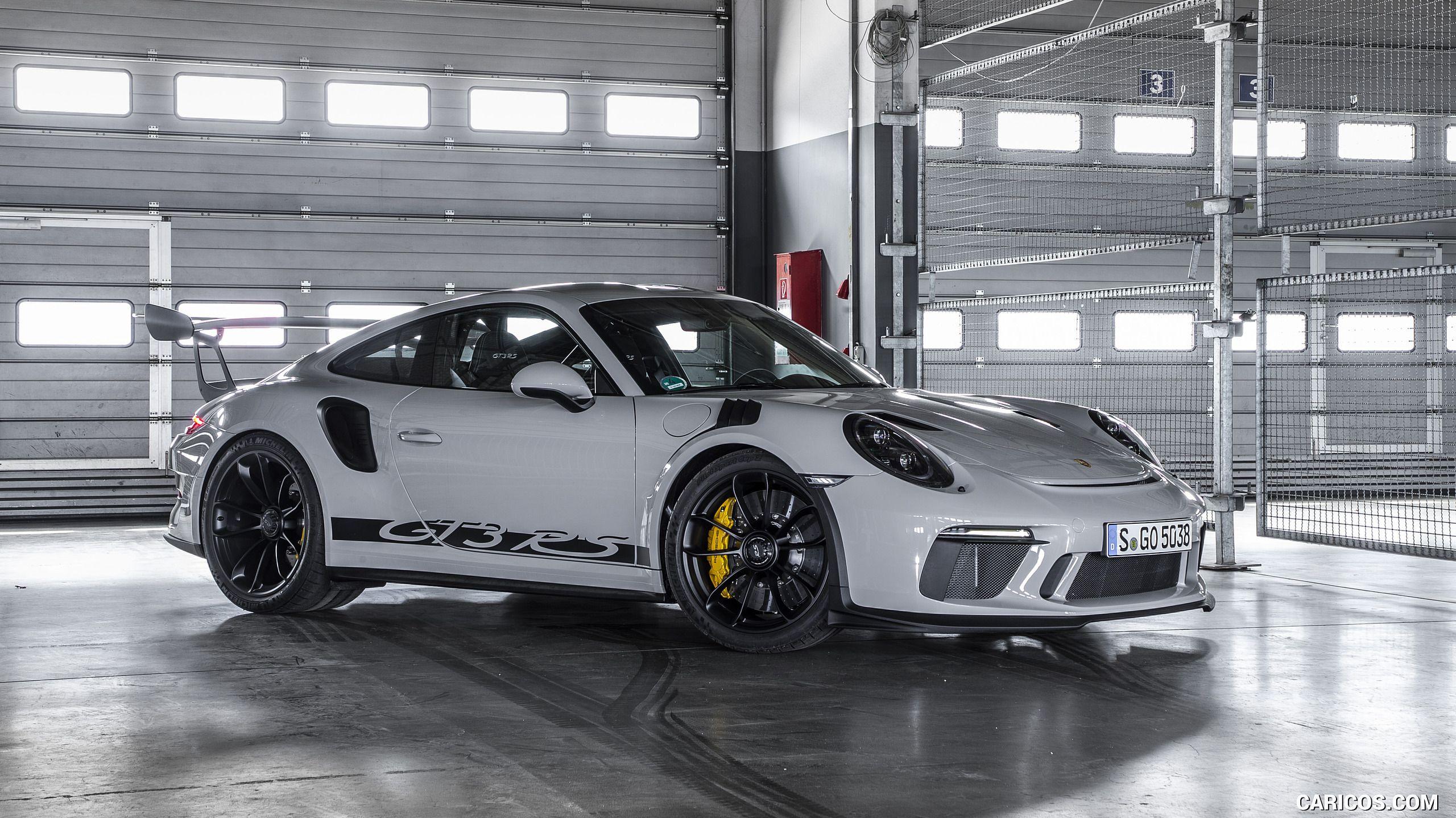 Porsche 911 GT3 RS, 991, Silber, GT3-RS-Schriftzug, Werkstatthalle, 2560x1440, Desktop-Hintergrund