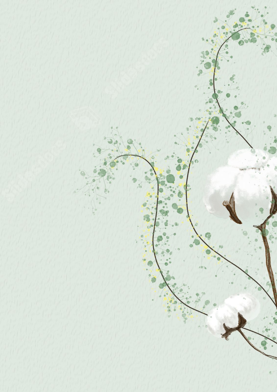 Baumwolle, Ranken, Blätter, Mintgrün, Minimalistisch, Full HD, iPad-Hintergrundbild