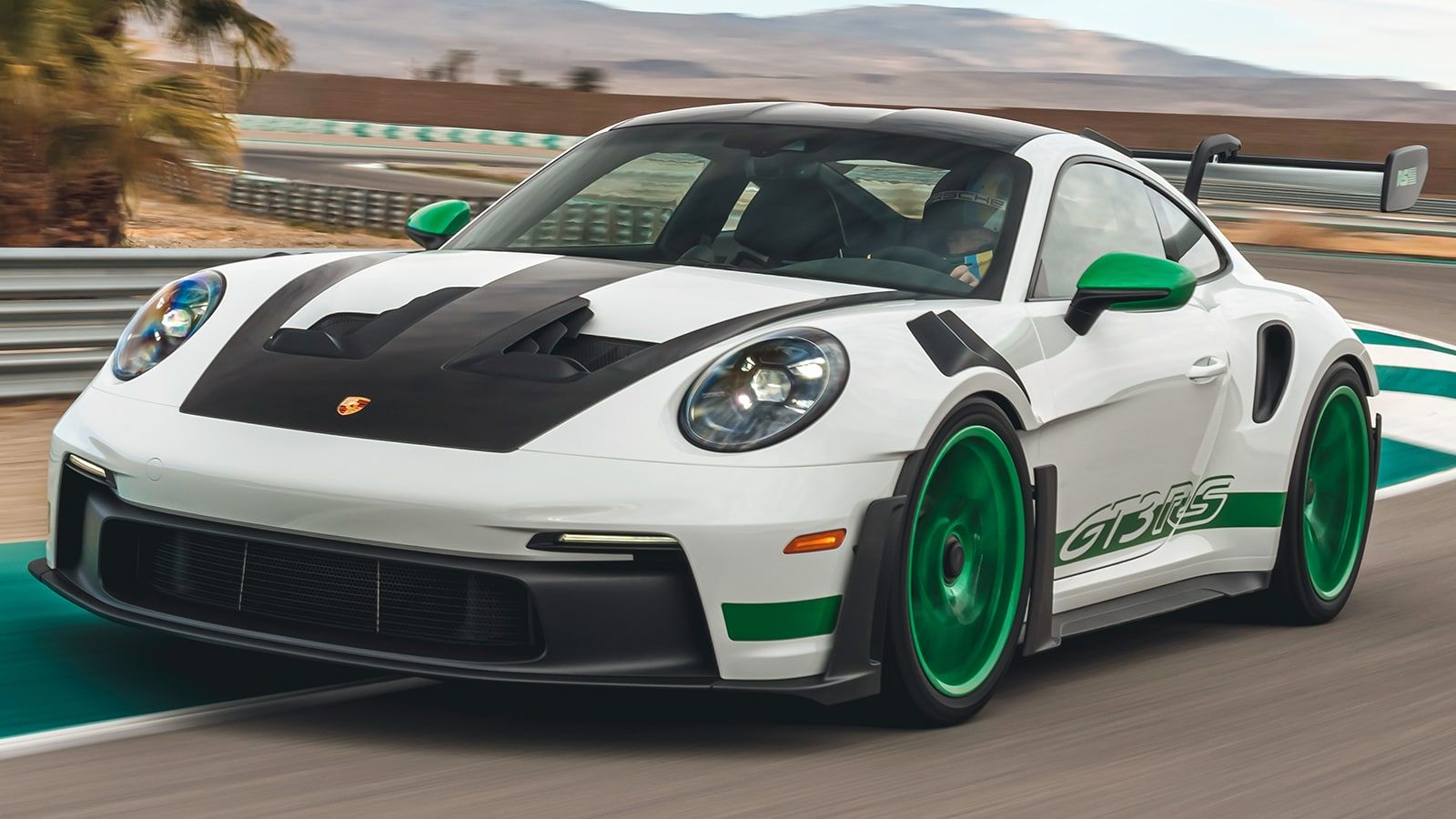 Porsche 911 GT3 RS, 992, Tribute to Carrera RS, Weiß-Grün, Rennstrecke, HD, PC-Hintergrundbild