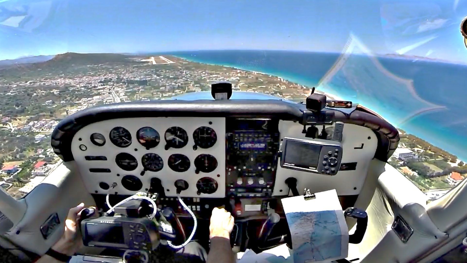 Cessna, Cockpit, Pilotensicht, Küste, Luftaufnahme, Full HD 1080p, Desktop-Hintergrundbild