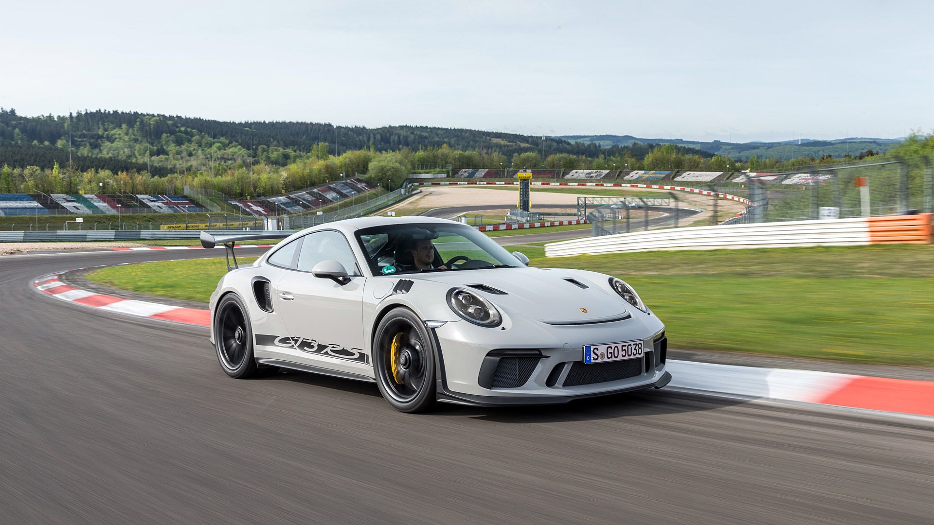 Porsche 911 GT3 RS, 991, Weiß, Rennstrecke, Nürburgring, Curbs, Full HD, PC-Hintergrundbild