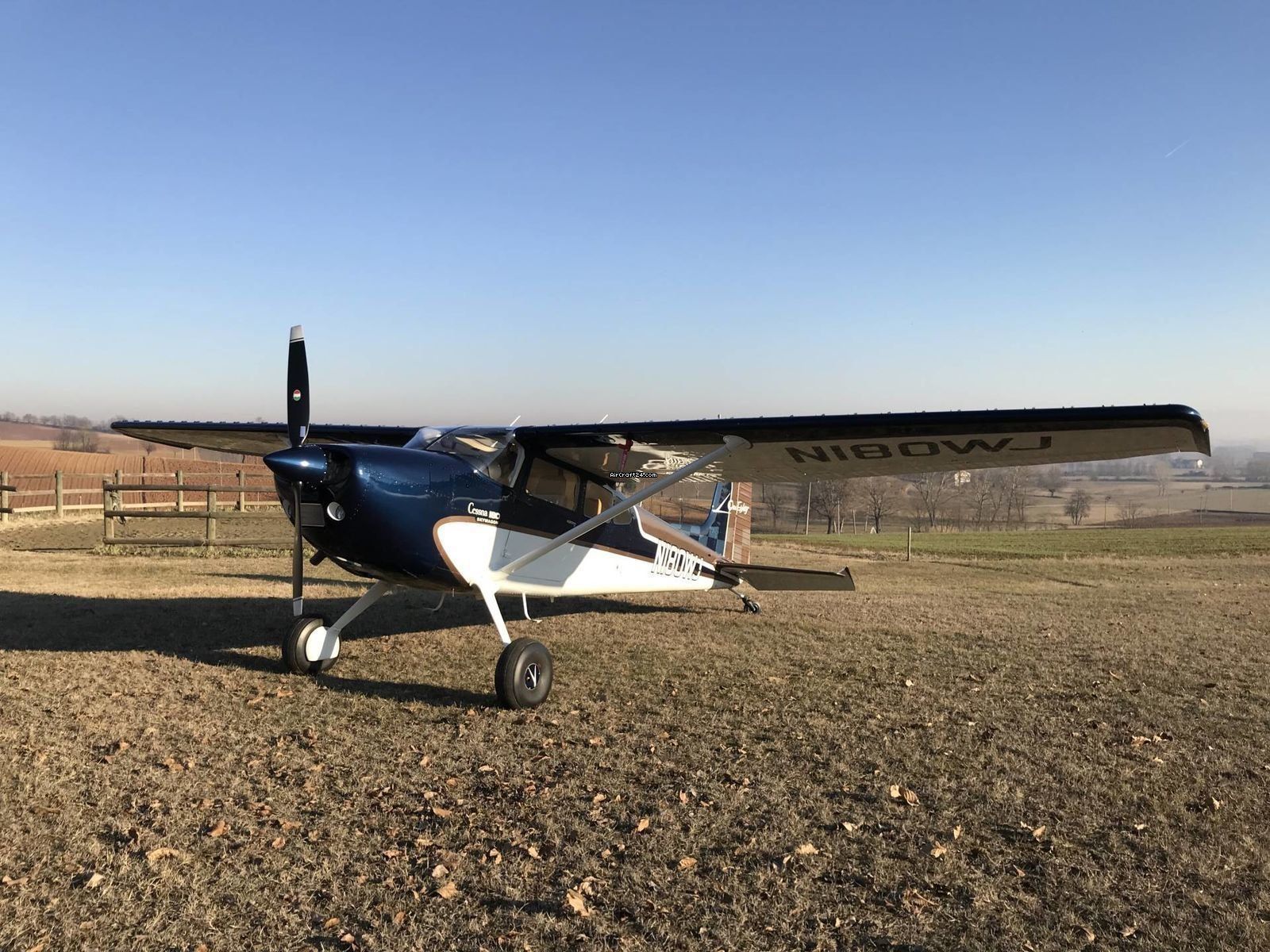 Cessna 180, Spornradflugzeug, Graspiste, Blauer Himmel, Kleinflugzeug, Hintergrundbild fürs Tablet