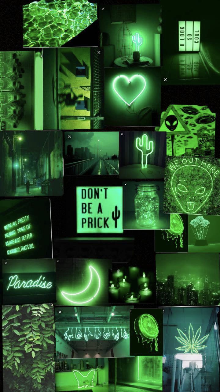 Collage, Neonherz, Dunkelgrün, Mond, Moodboard, HD, Sperrbildschirm fürs iPhone