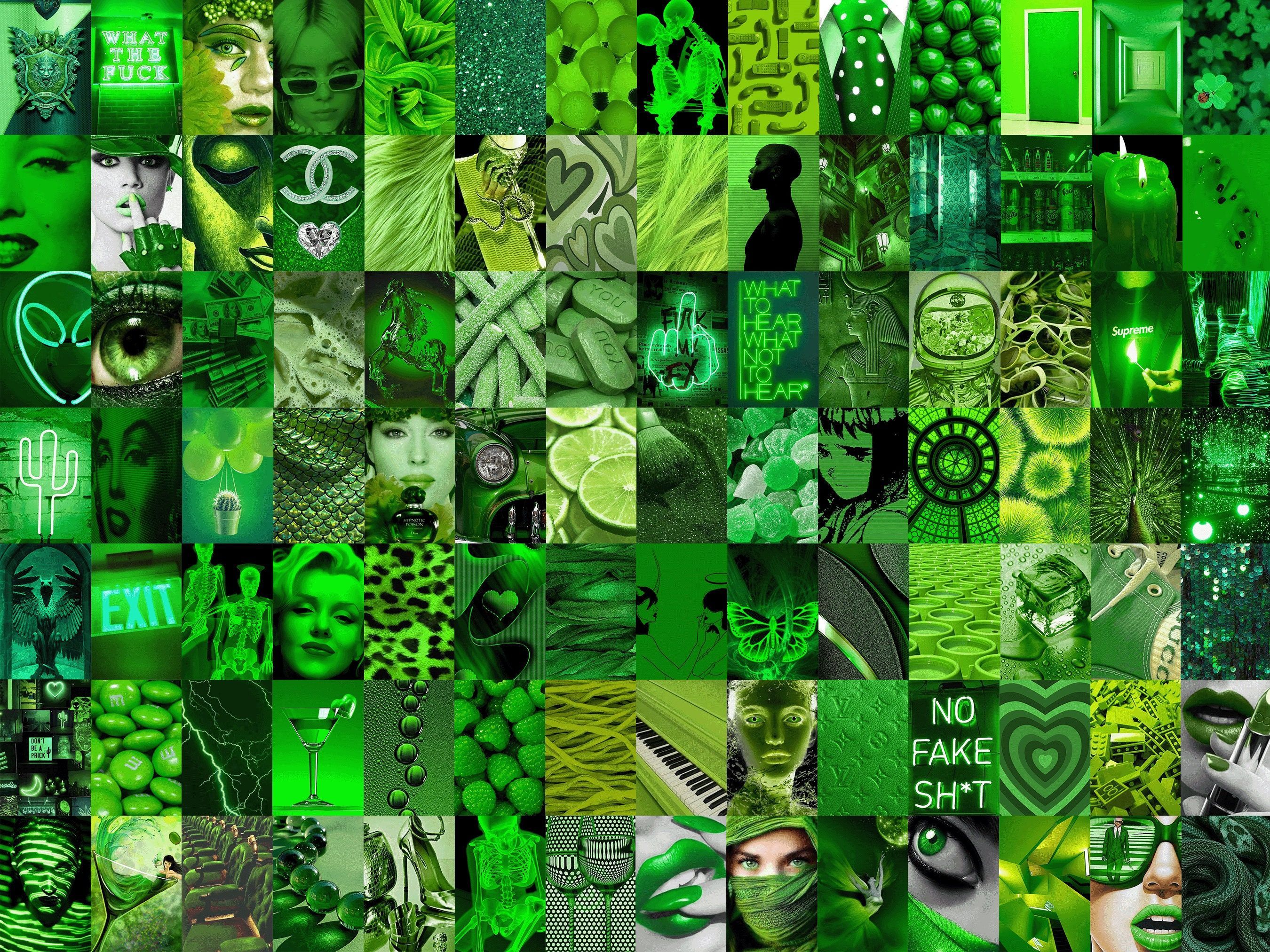 Collage, Neongrün, No fake shit, Chanel, Moodboard, 2K, iPad-Hintergrundbild
