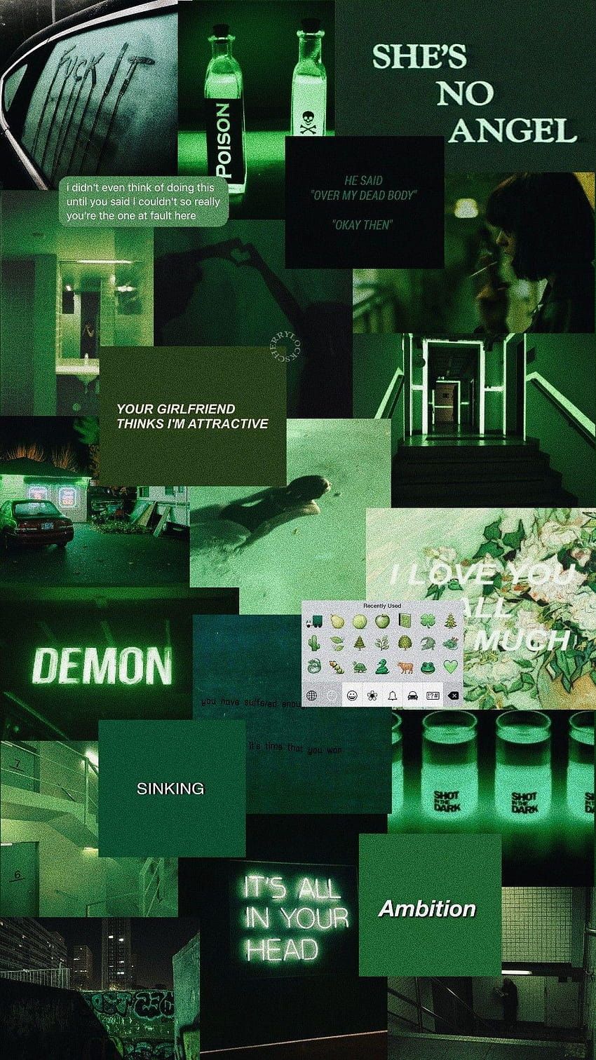 Collage, Dunkelgrün, Demon, She's no angel, Dunkle Ästhetik, HD, Handy-Hintergrund