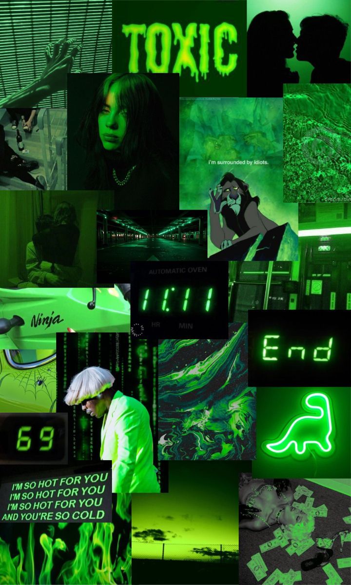 Collage, Toxic, Neongrün, Dinosaurier, Dunkle Ästhetik, HD, Sperrbildschirm fürs iPhone
