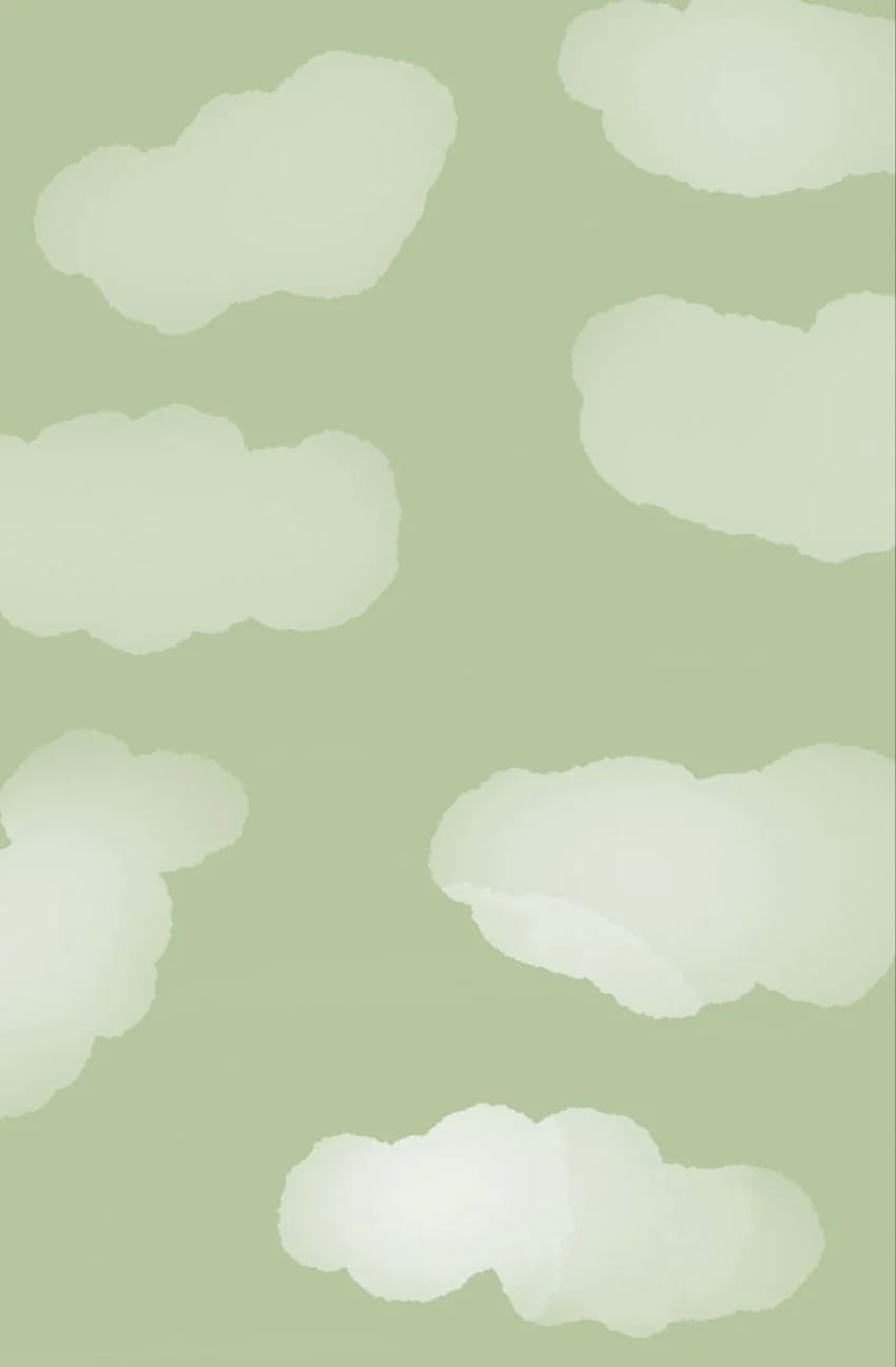 Wolken, Salbeigrün, Muster, Pastell, Weiß, Hintergrundbild für iPhone und Android