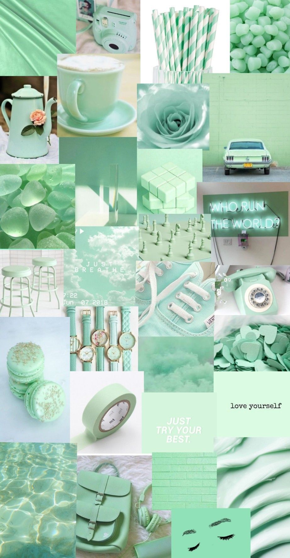 Collage, Mintgrün, Pastell, Moodboard, Ästhetik, HD, Hintergrundbild fürs Handy
