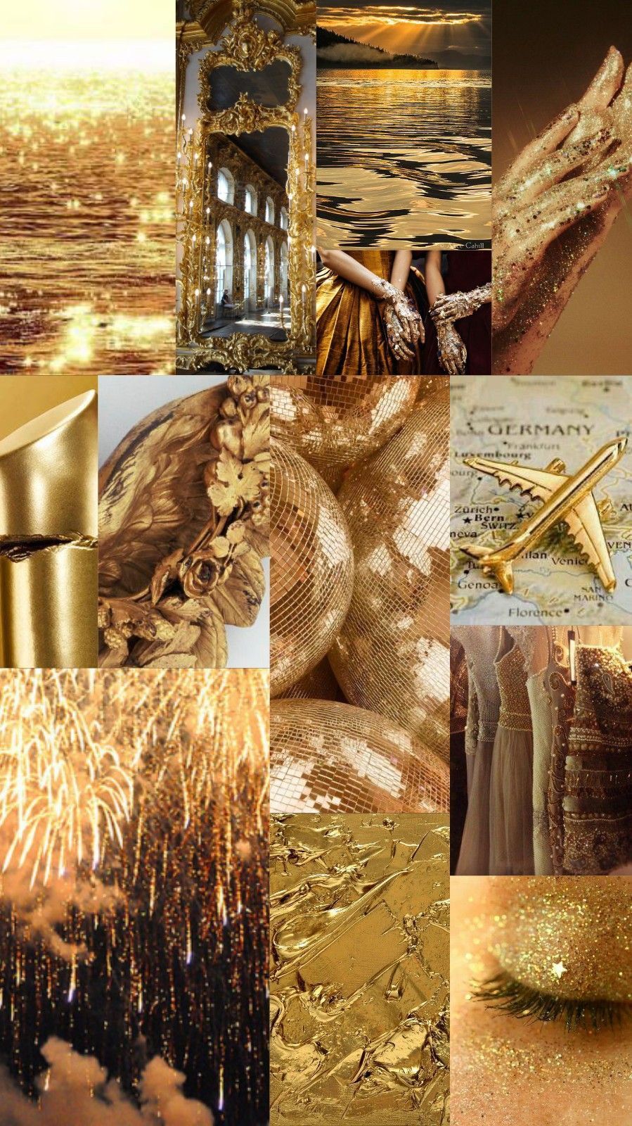 Gold-Ästhetik, Collage, Goldtöne, Luxus, HD, Handy-Hintergrund im Hochformat