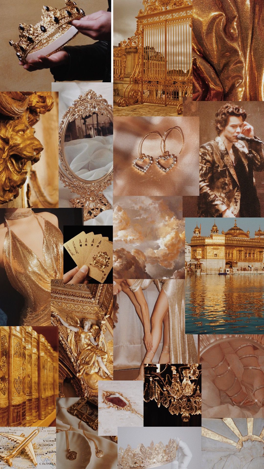 Collage, Gold-Ästhetik, Seide, Beige, Luxus, Hintergrundbild für iPhone und Android
