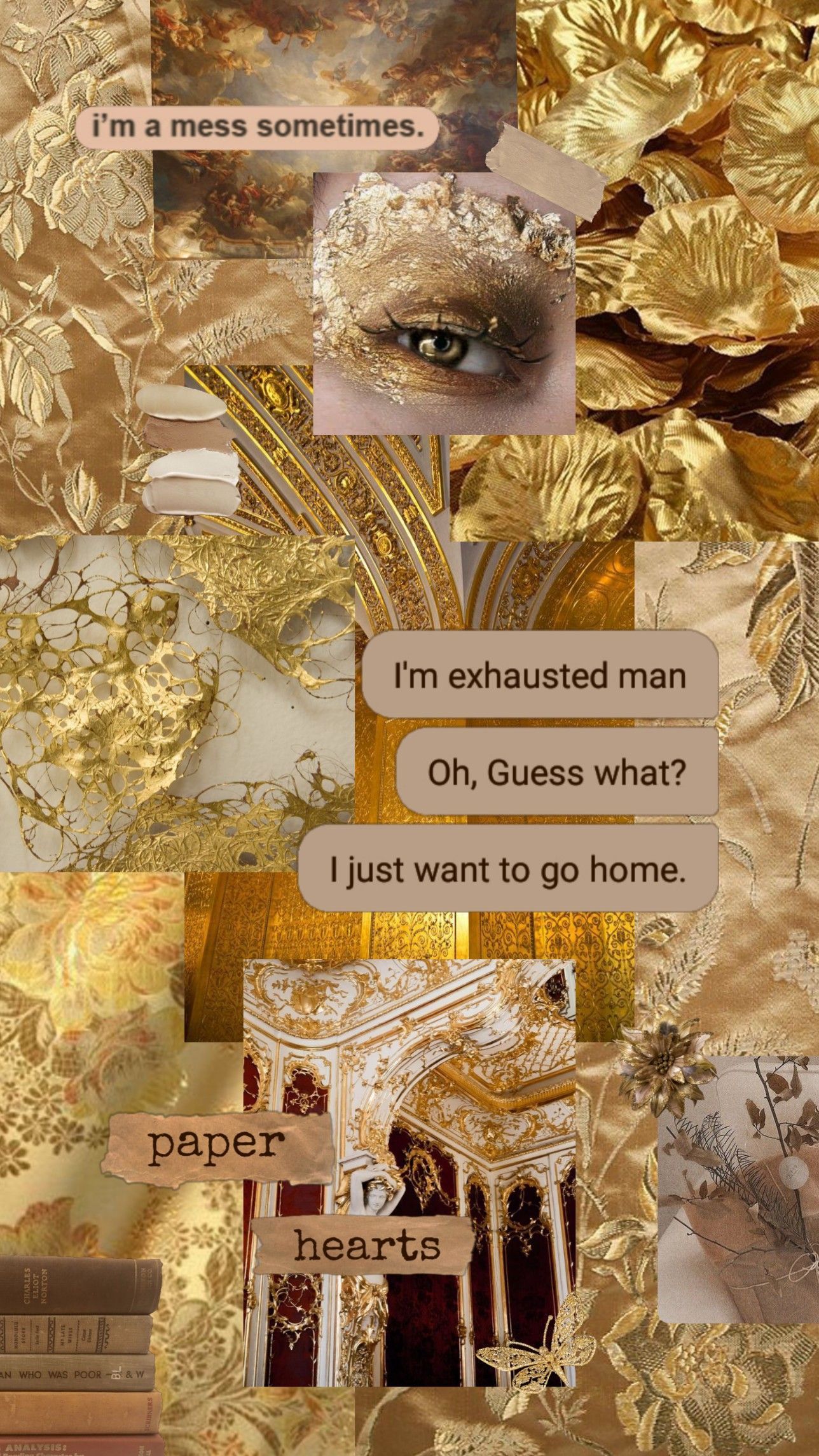 Collage, Gold-Ästhetik, Goldenes Make-up, Zitate, Auge, Full HD, Sperrbildschirm fürs iPhone