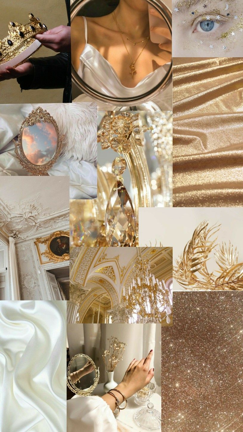 Collage, Gold-Ästhetik, Satin, Weiß-Gold, HD, Hintergrundbild fürs Handy