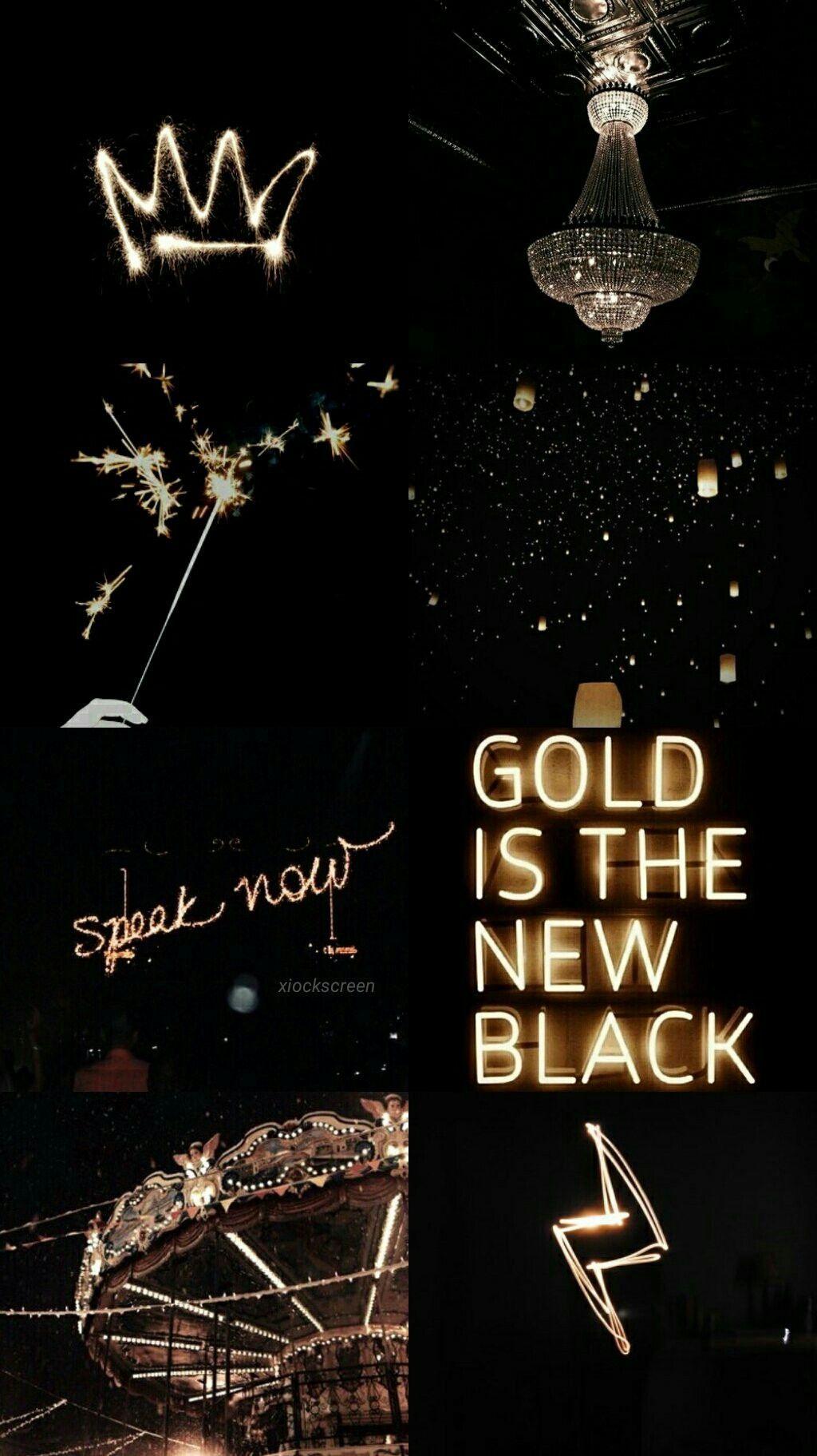 Gold is the new black, Krone, Kronleuchter, Schwarz Hintergrund, Collage, Sperrbildschirm fürs iPhone
