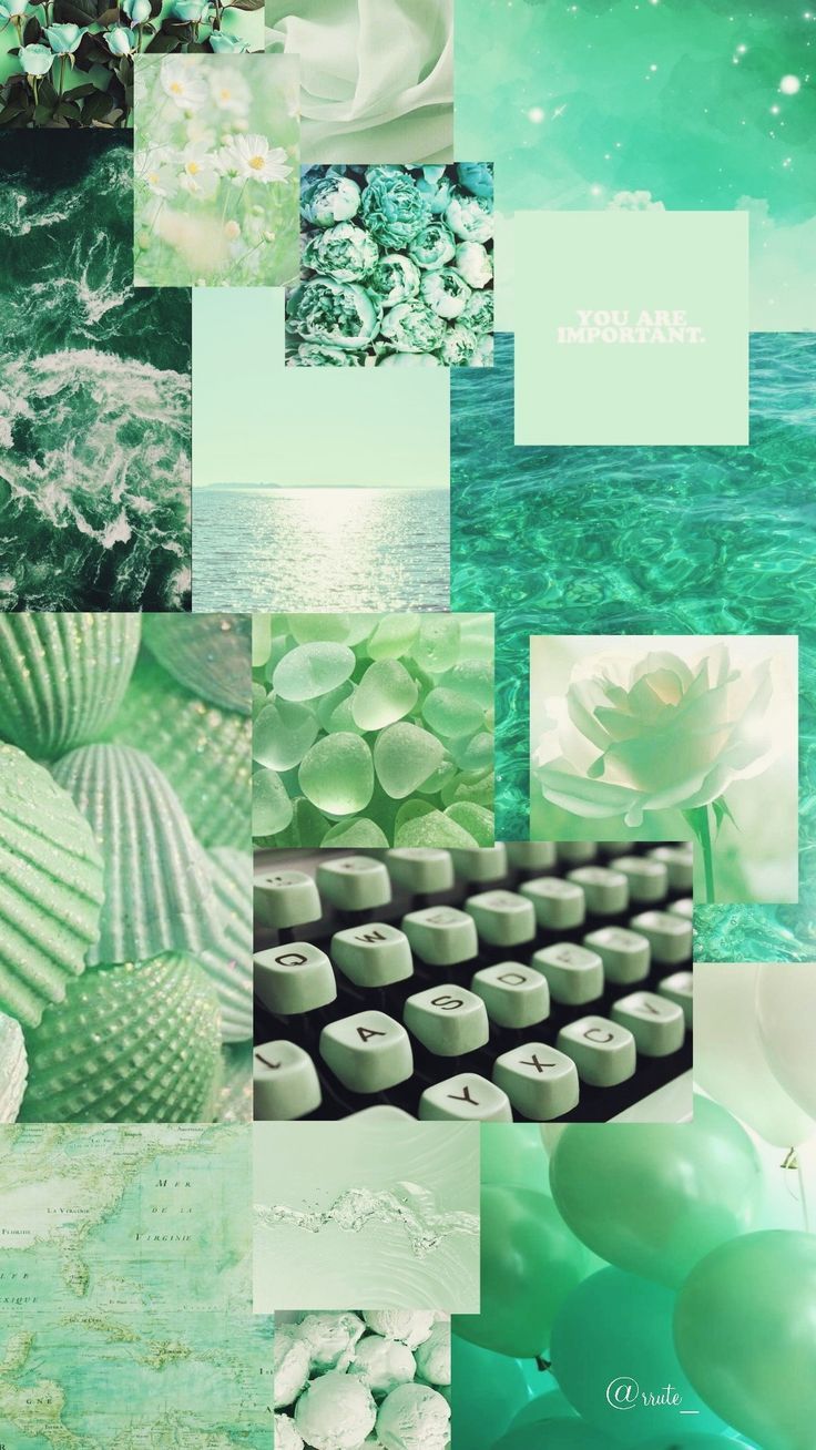Collage, Mintgrün, Macarons, Wasser, Moodboard, Hintergrundbild für iPhone und Android