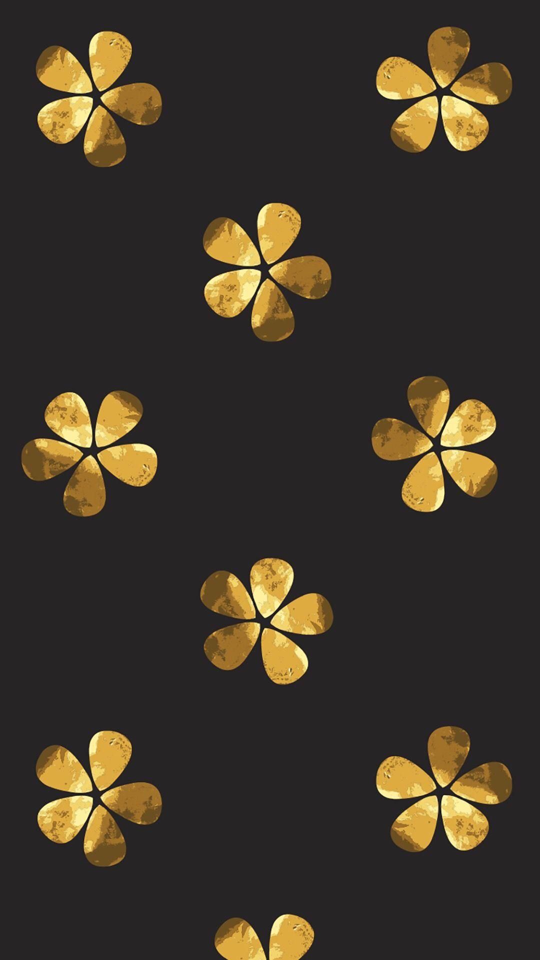 Goldene Kleeblätter, Muster, Schwarz Hintergrund, Full HD, Sperrbildschirm fürs iPhone