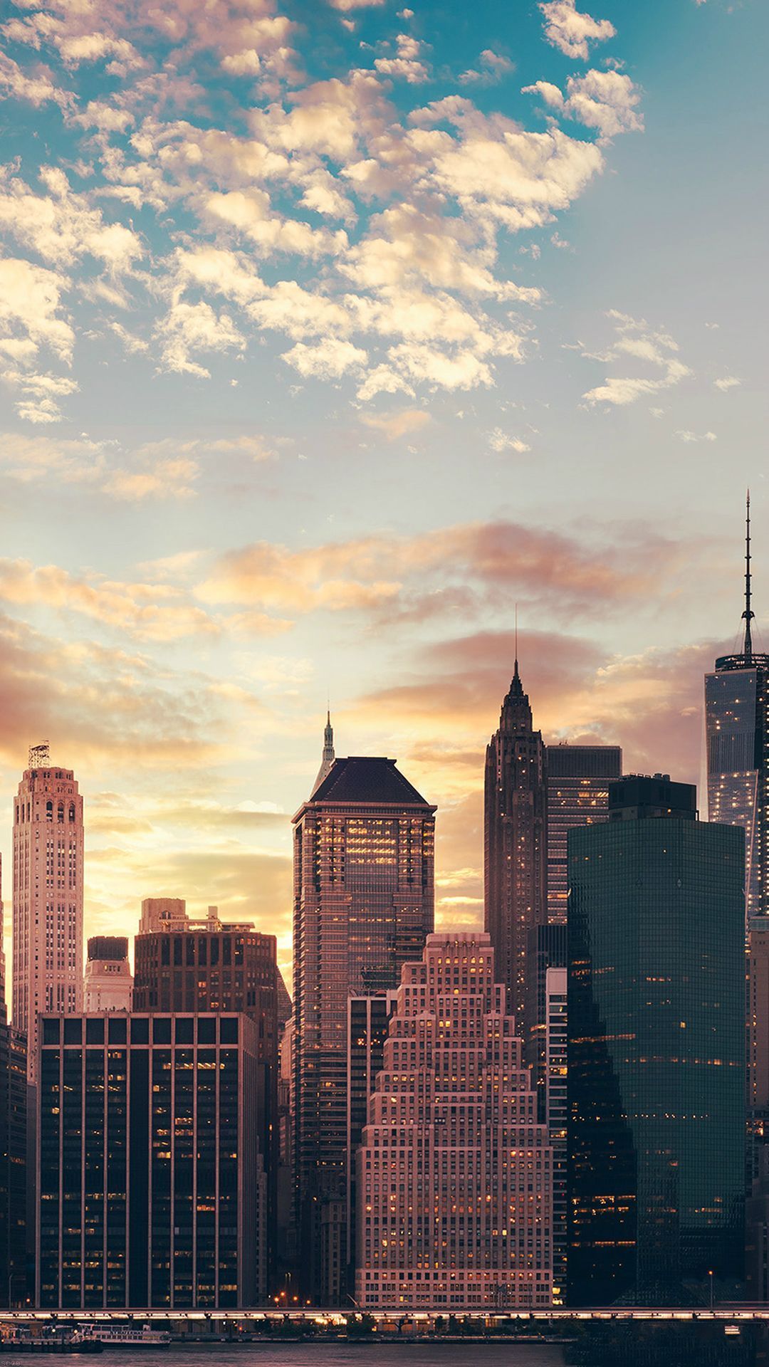 New York City, Skyline, Wolkenkratzer, Sonnenuntergang, Goldenes Licht, Full HD, Handy-Hintergrund